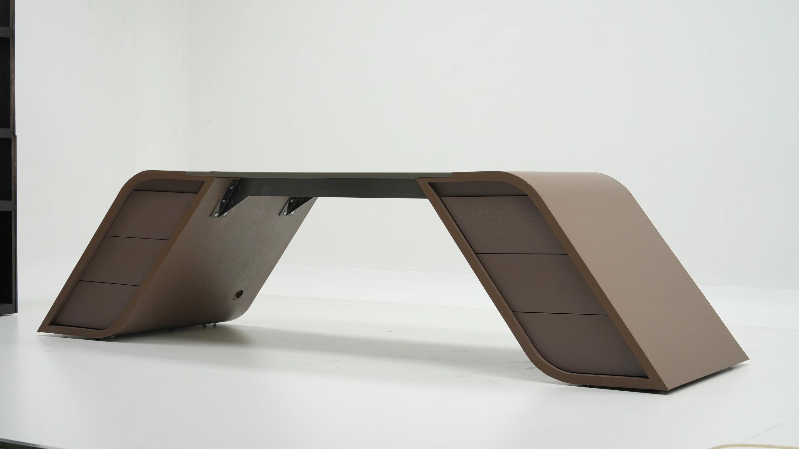 Ambassador Italian Minimalist Designer Solid Wood Curved Desk