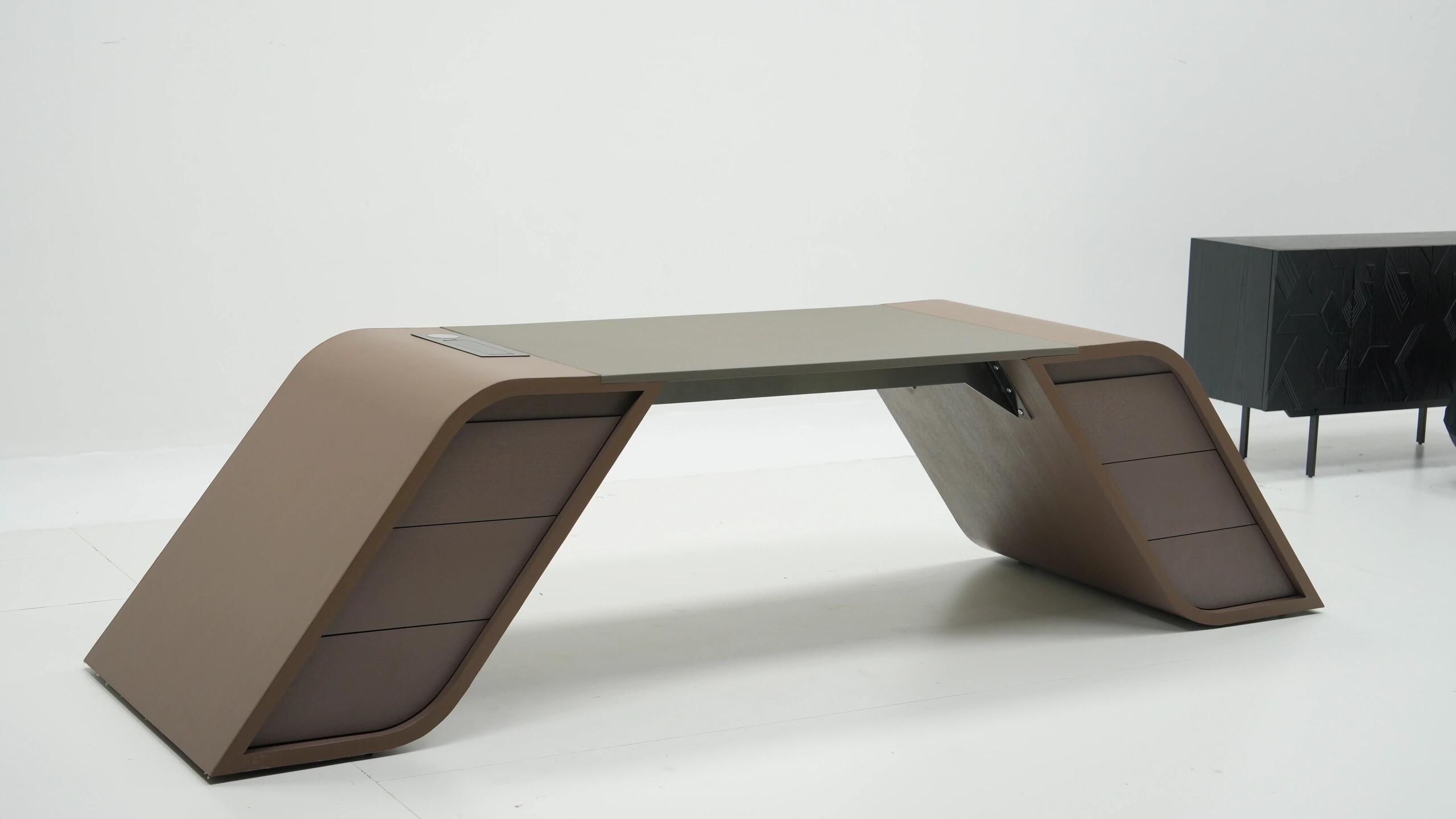 Ambassador Italian Minimalist Designer Solid Wood Curved Desk