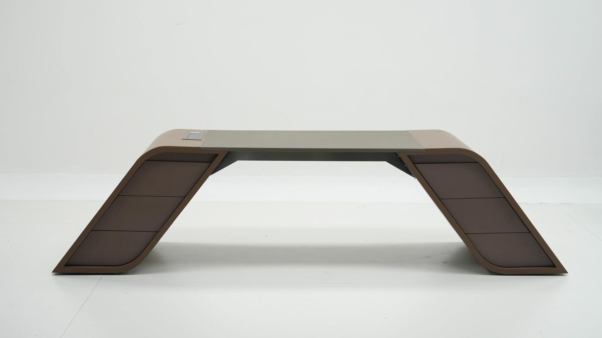 Ambassador Italian Minimalist Designer Solid Wood Curved Desk
