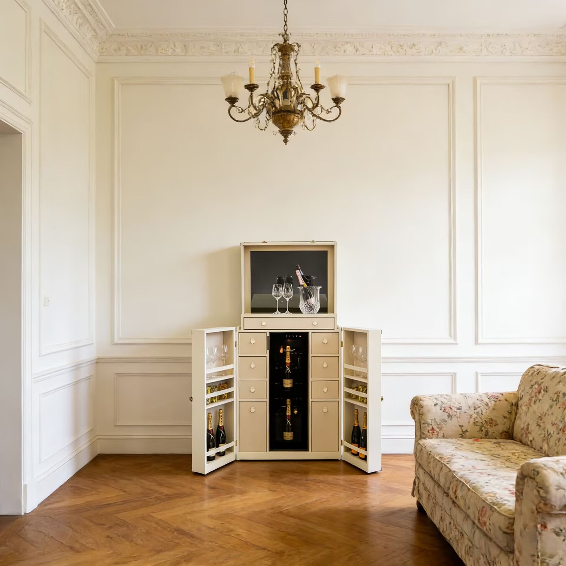 Anacapri High-End Designer Solid Wood Leather Wine Cabinet