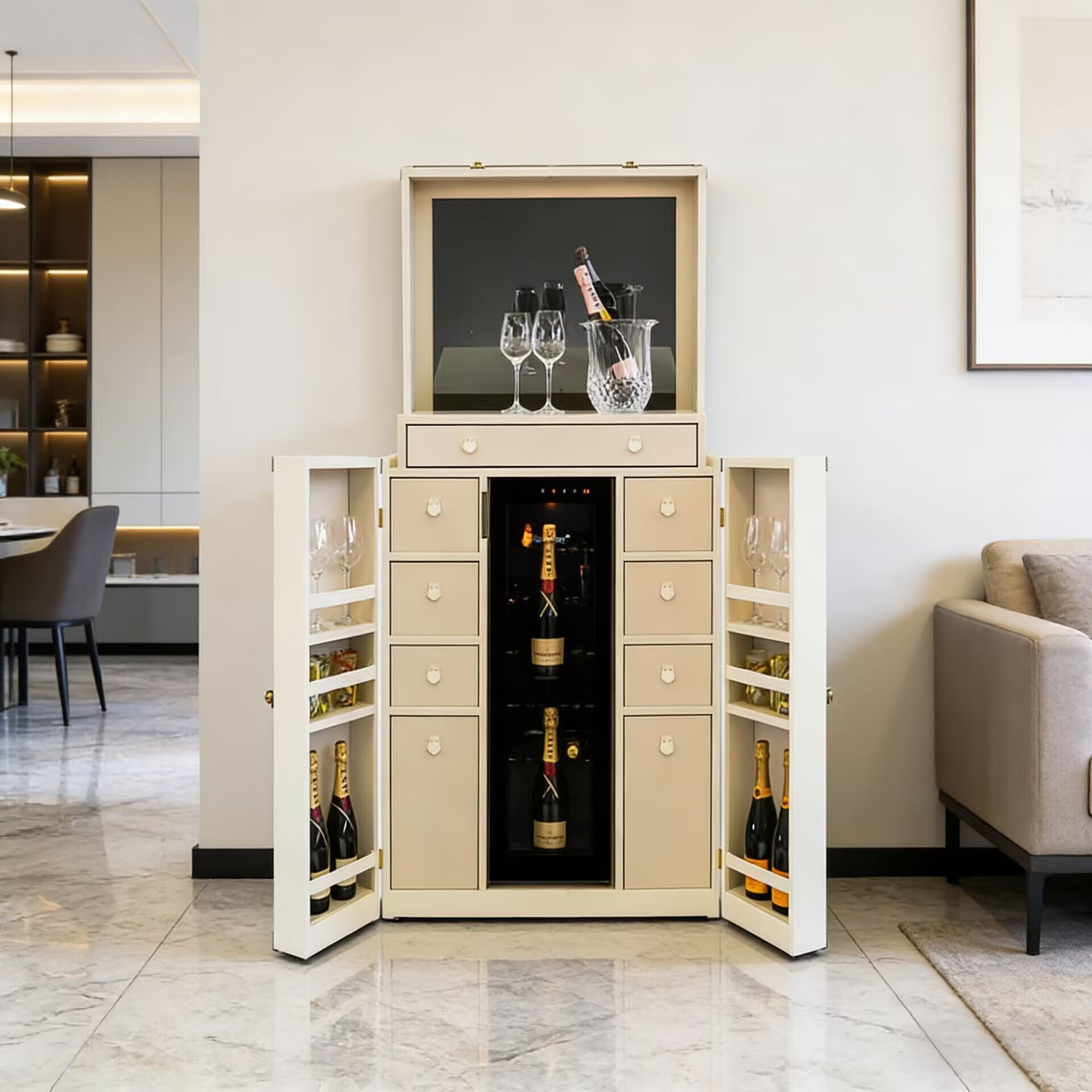 Anacapri High-End Designer Solid Wood Leather Wine Cabinet