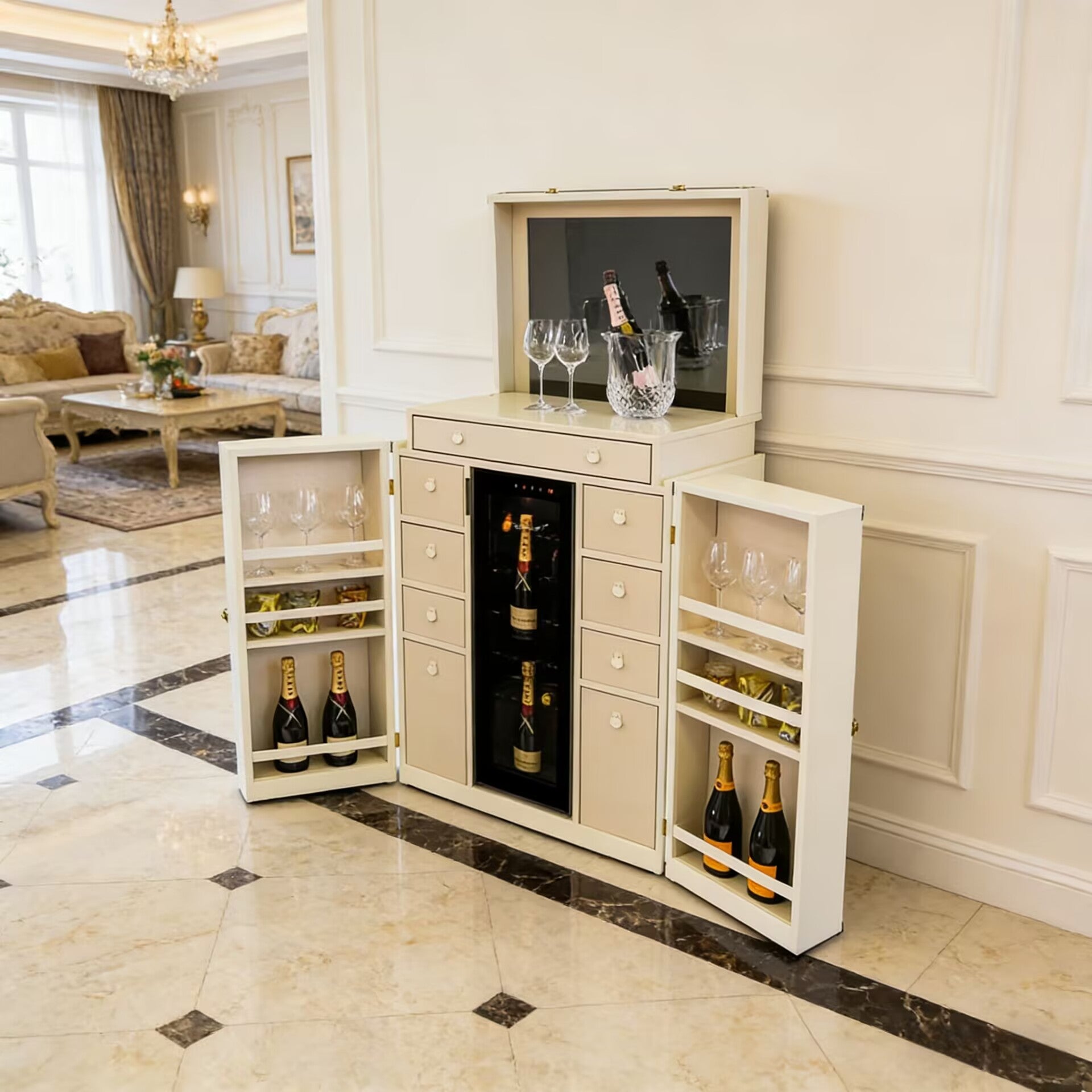 Anacapri High-End Designer Solid Wood Leather Wine Cabinet