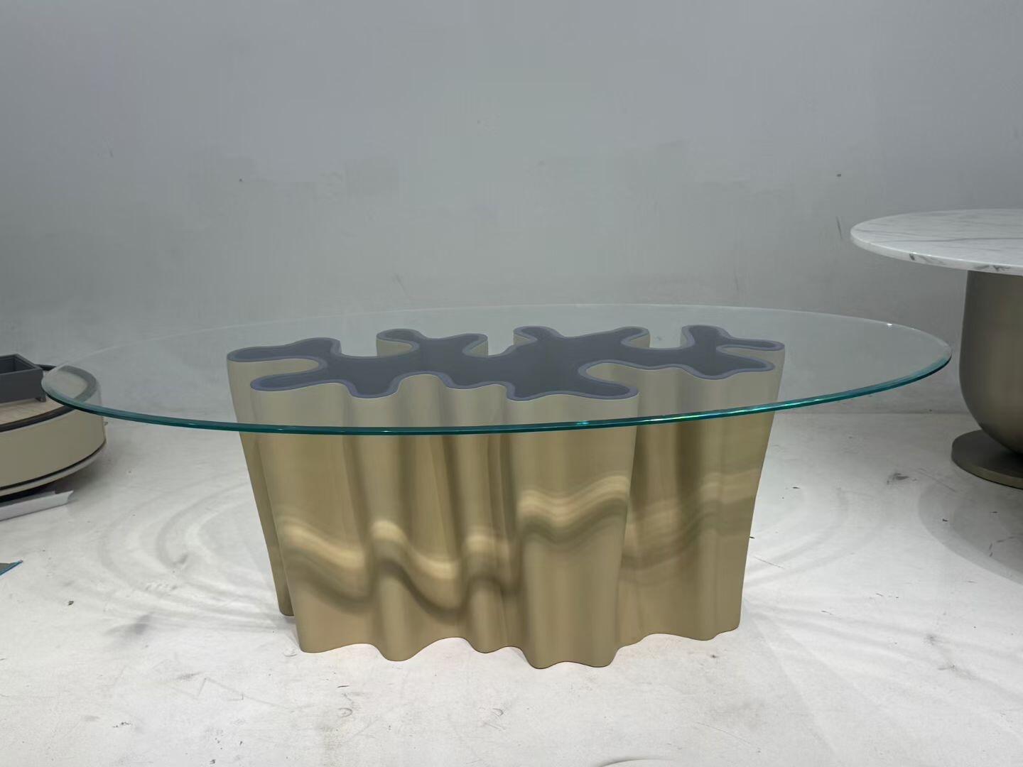 Anemona Designer Artistic Ocean Waves Glass Oval Dining Table