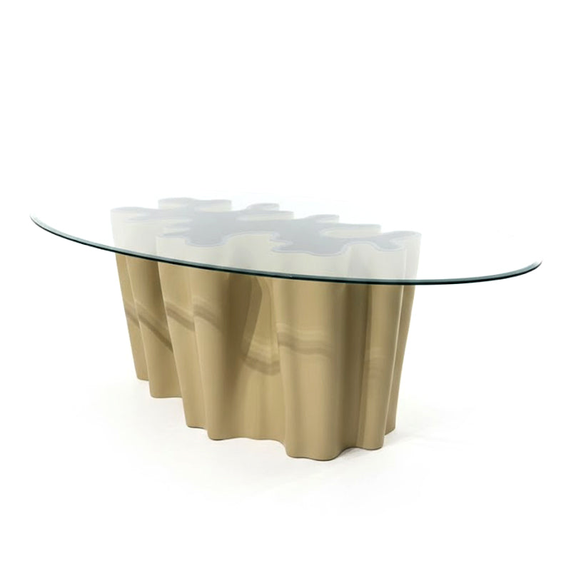 Anemona Designer Artistic Ocean Waves Glass Oval Dining Table