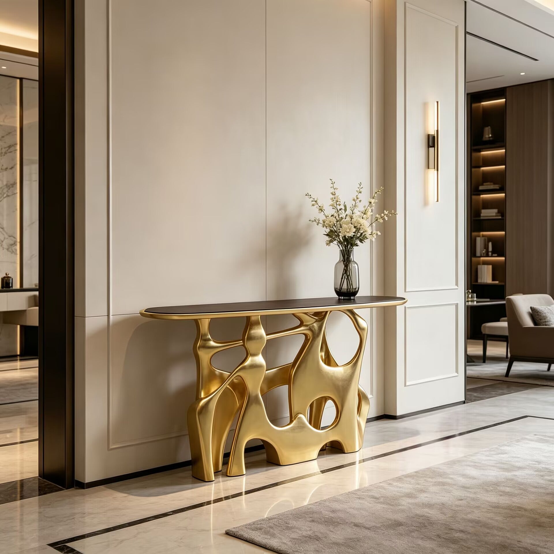 Ardara Ii Irregular Artistic Pure Copper Premium Solid Wood Console