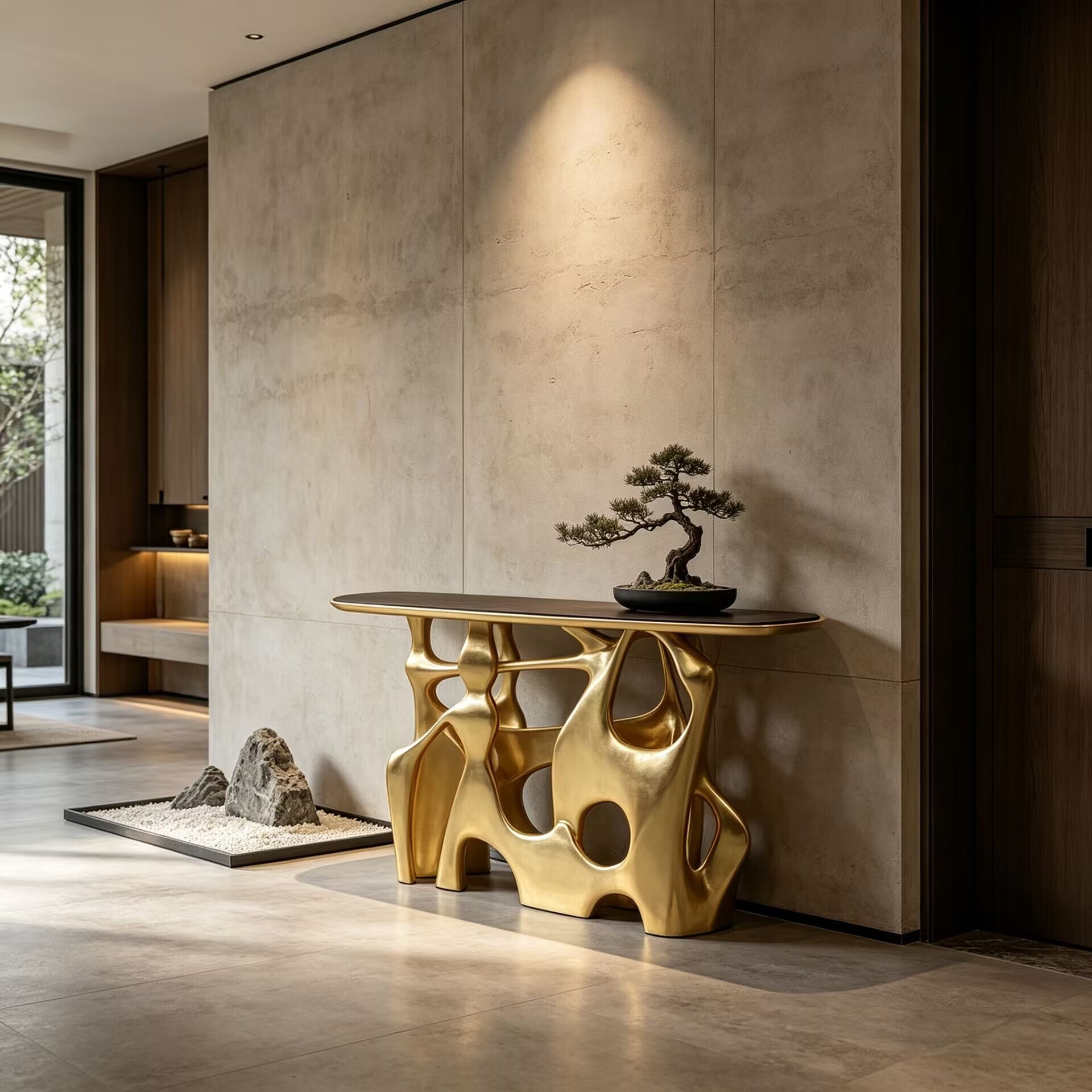 Ardara Ii Irregular Artistic Pure Copper Premium Solid Wood Console