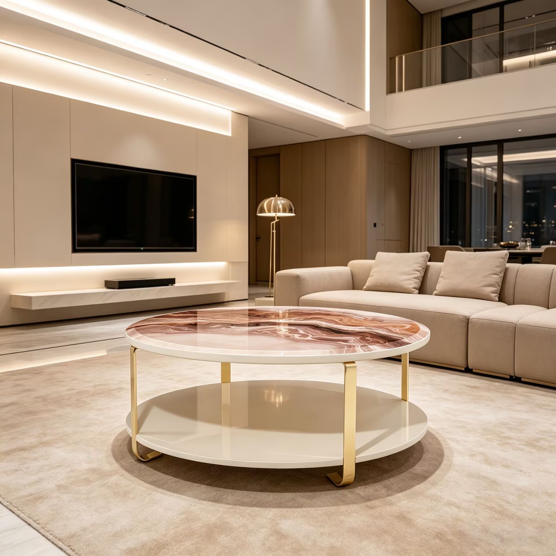 Ariana Luxurious High-End Marble Art Round Two-Tier Coffee Table