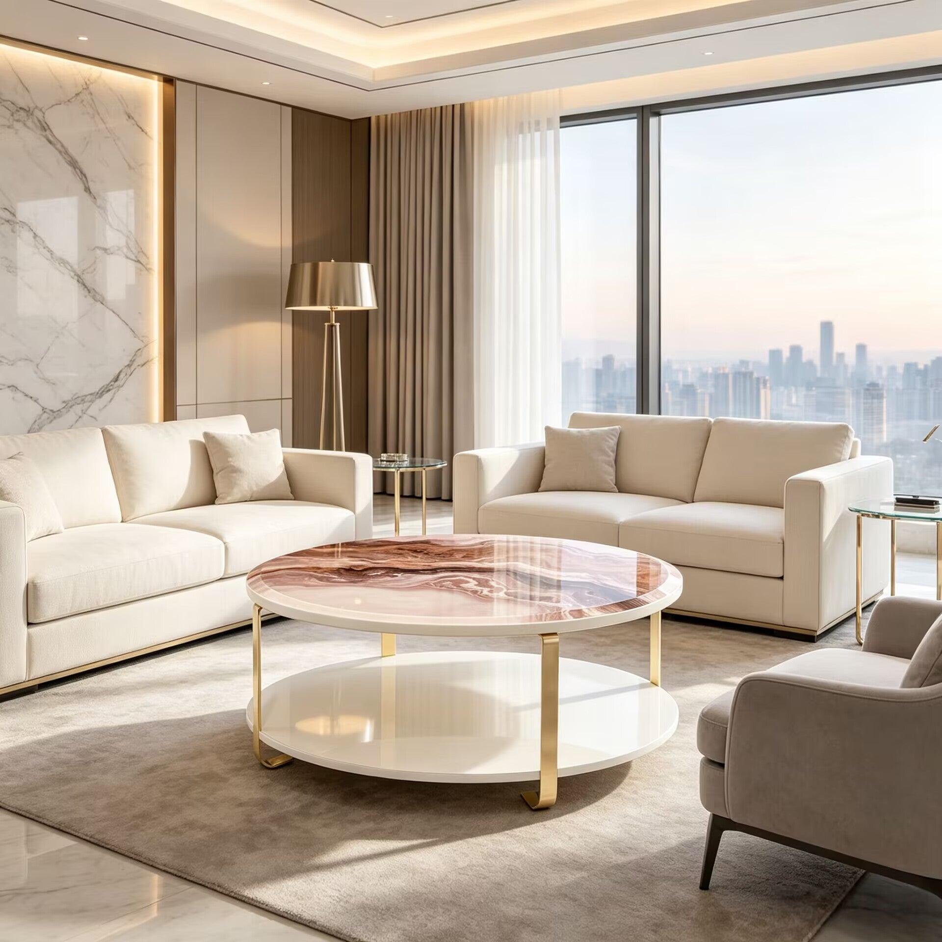 Ariana Luxurious High-End Marble Art Round Two-Tier Coffee Table