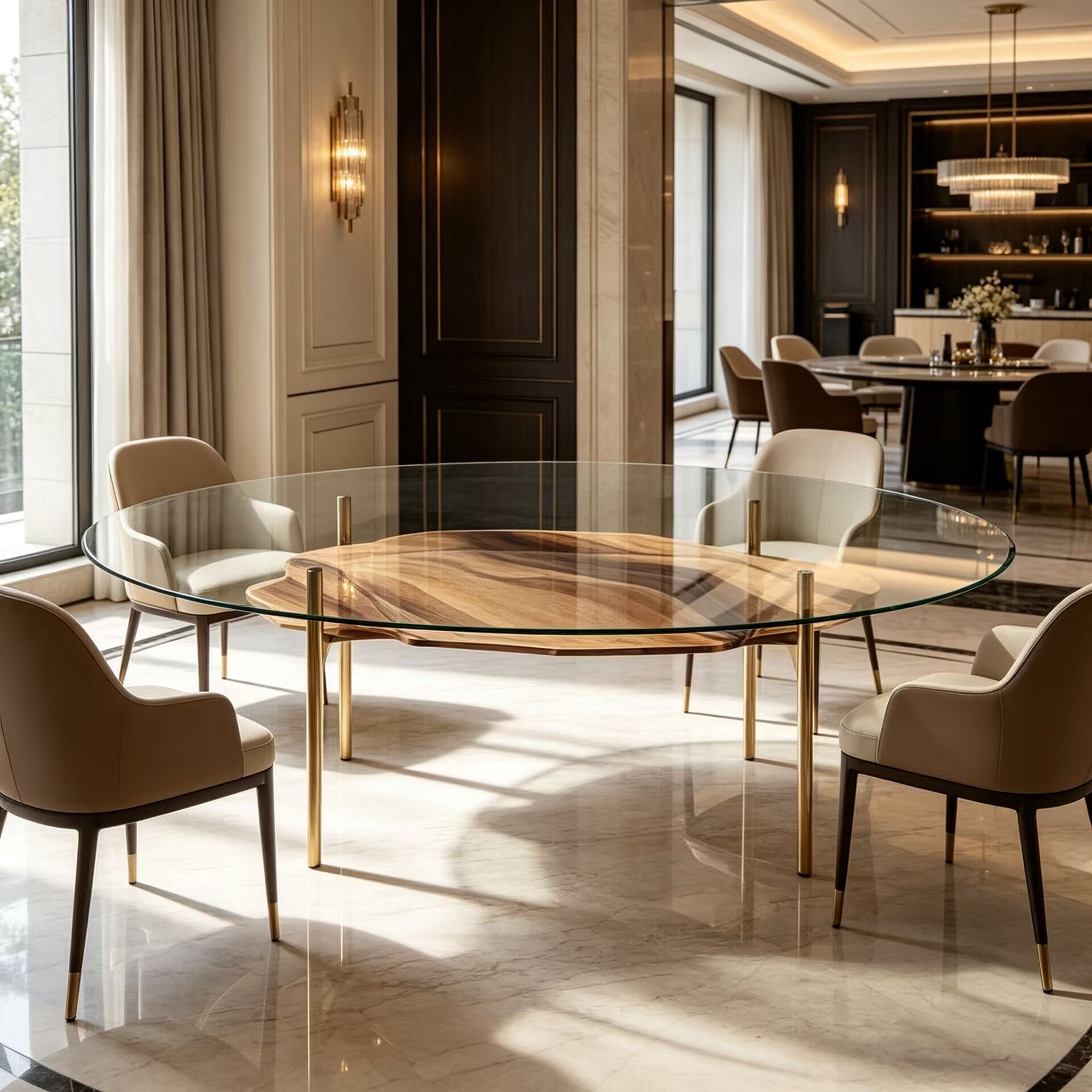 Arkady Luxury Modern Villa Simplicity Tempered Glass Dining Table