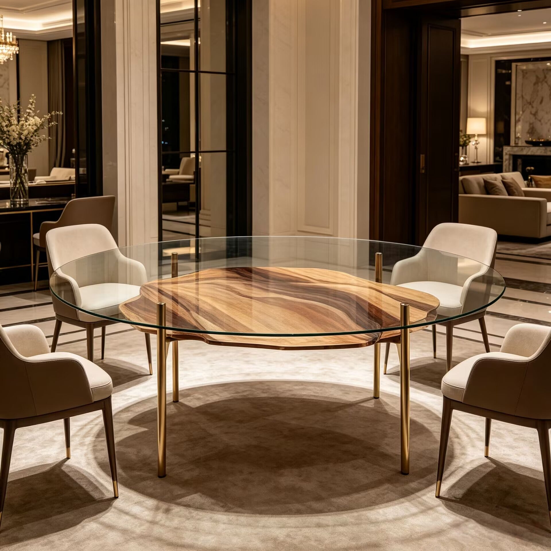 Arkady Luxury Modern Villa Simplicity Tempered Glass Dining Table