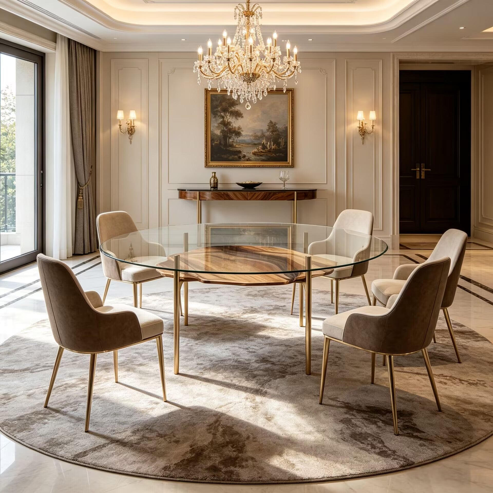 Arkady Luxury Modern Villa Simplicity Tempered Glass Dining Table