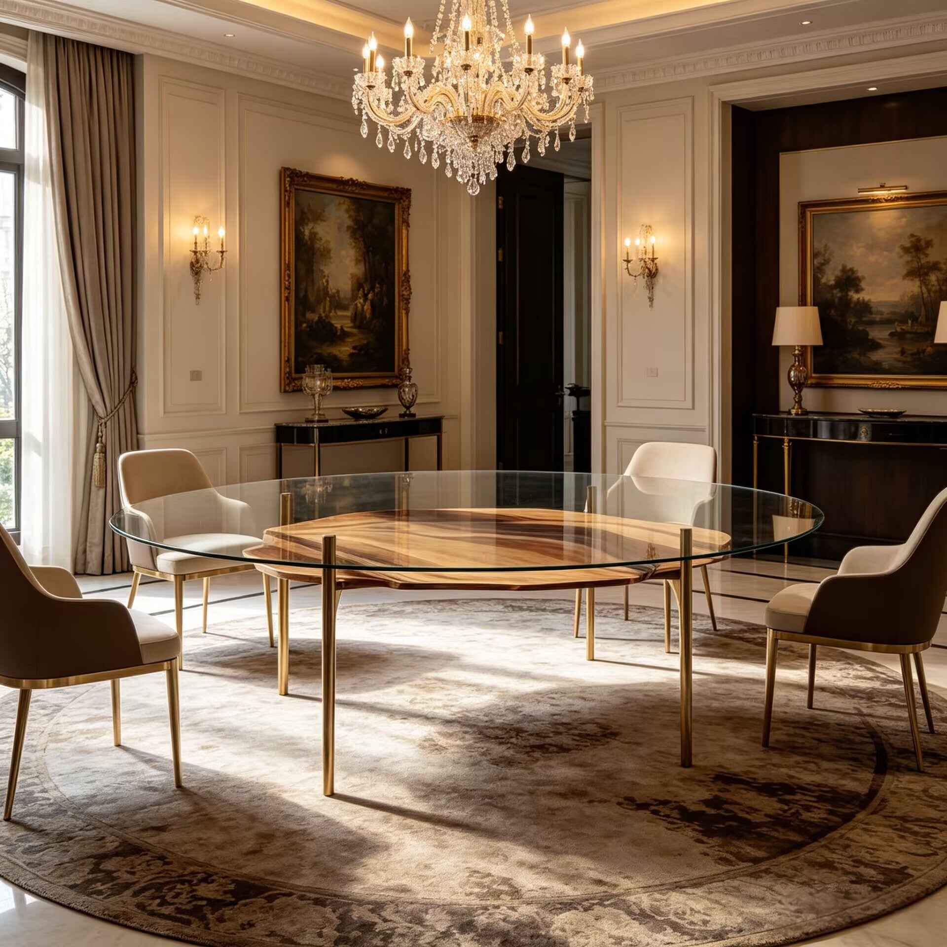 Arkady Luxury Modern Villa Simplicity Tempered Glass Dining Table