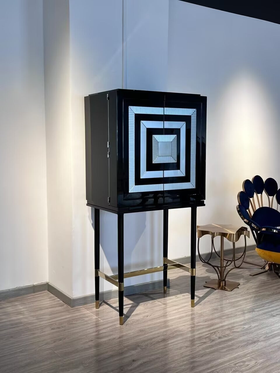 Art Deco Villa Living Room Creativity Solid Wood Wine Cabinet