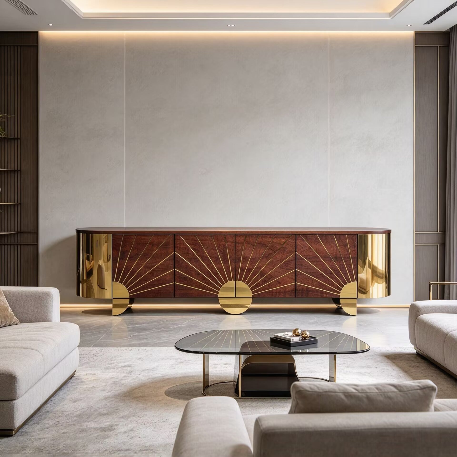 Astor Designer Upscale Metal Luxury Minimalist Solid Wood Sideboard