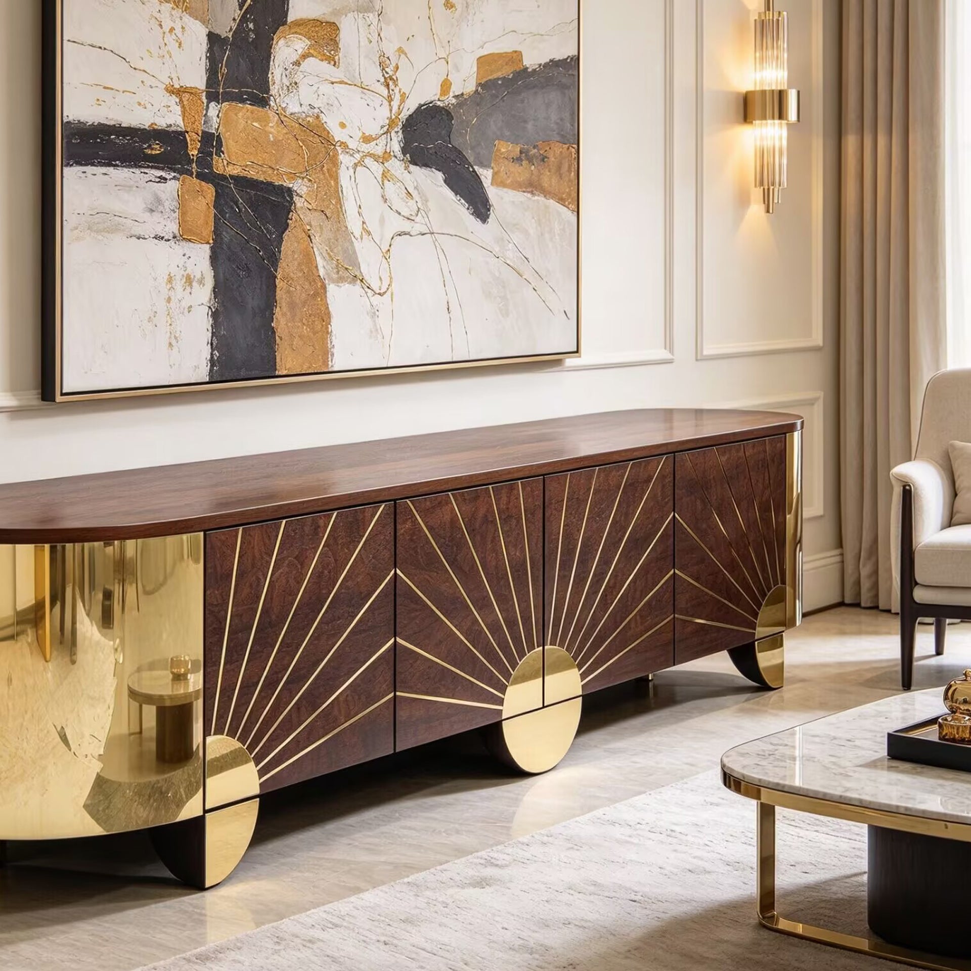Astor Designer Upscale Metal Luxury Minimalist Solid Wood Sideboard