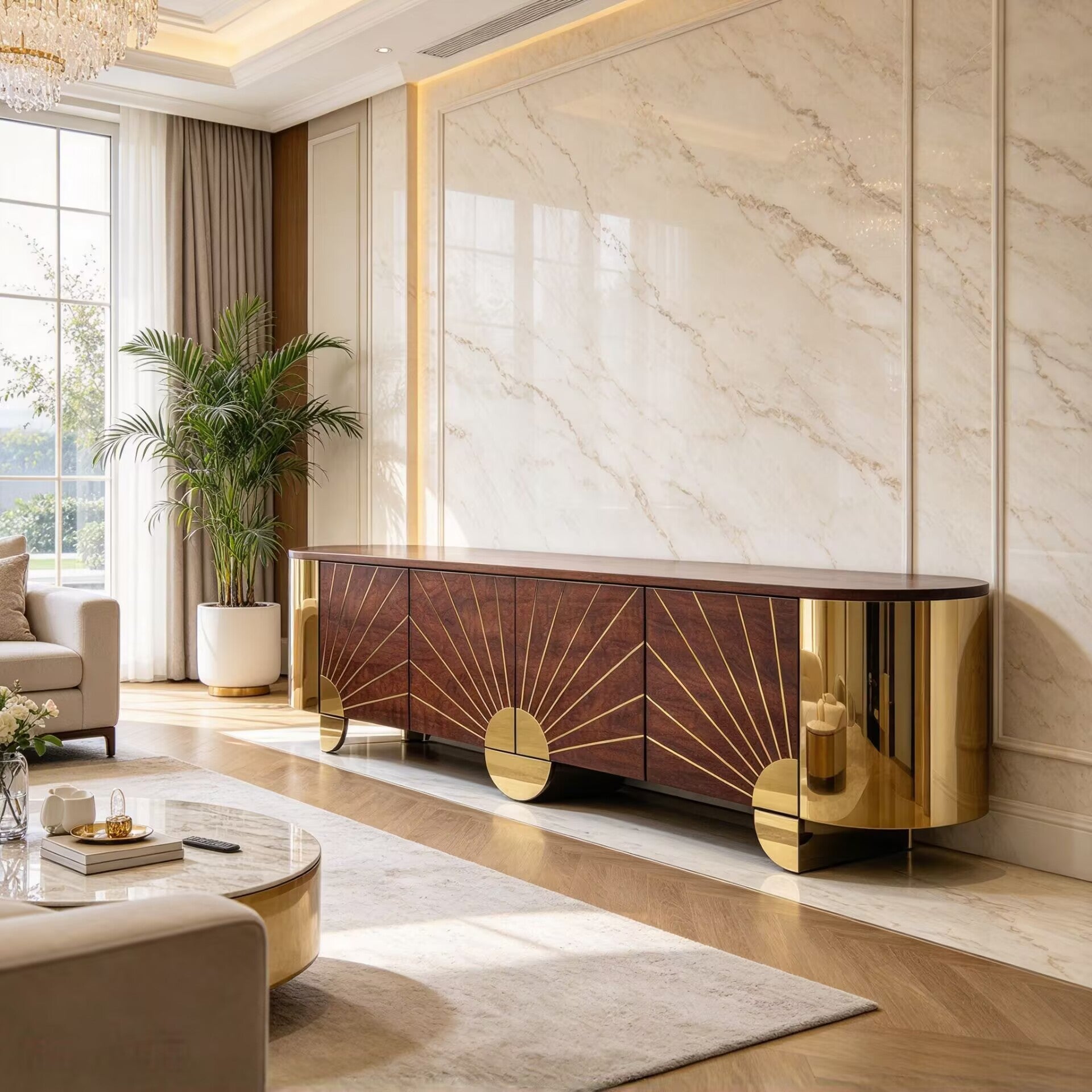 Astor Designer Upscale Metal Luxury Minimalist Solid Wood Sideboard