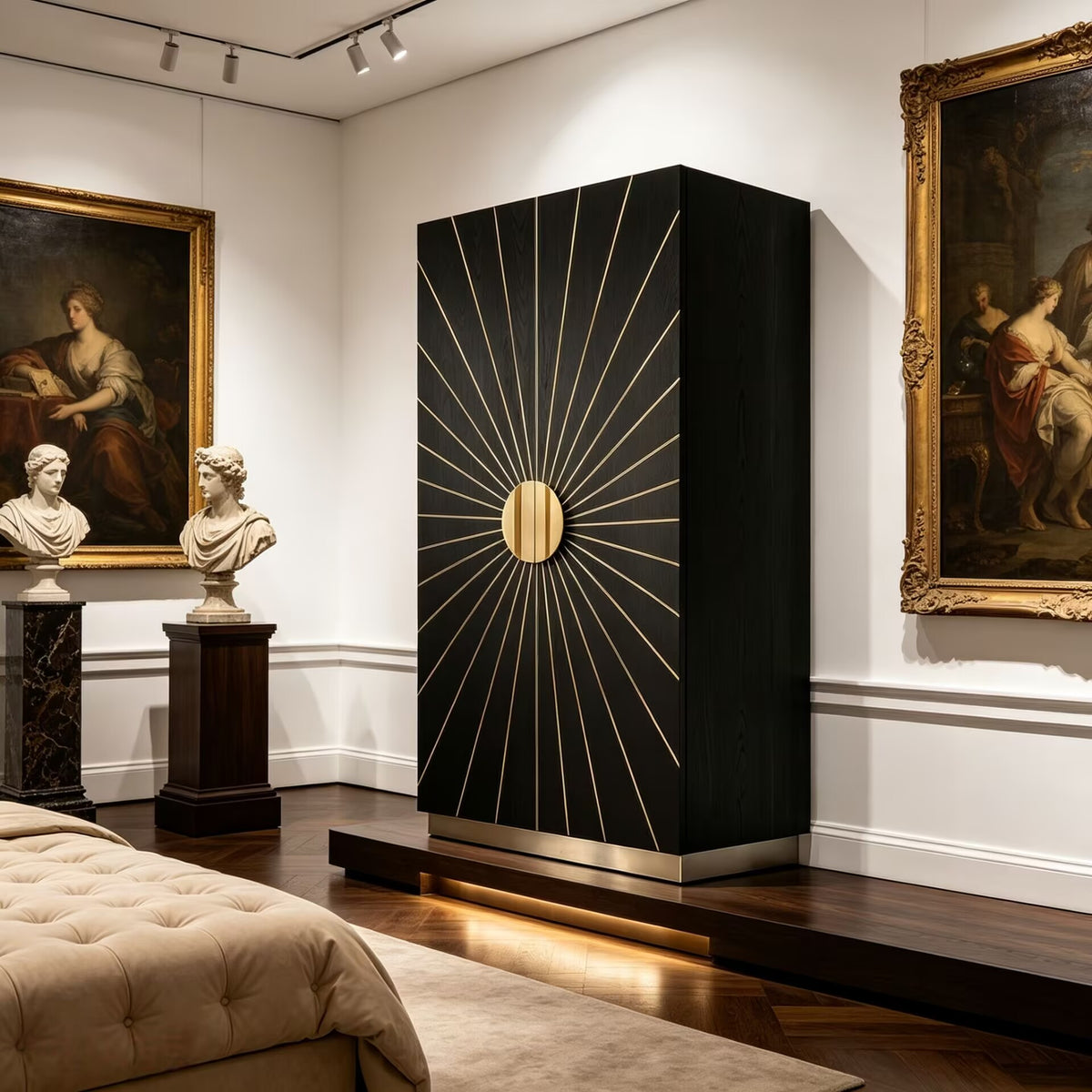 Astor Italian Unique Art Metal Solid Wood Bedroom Wardrobe