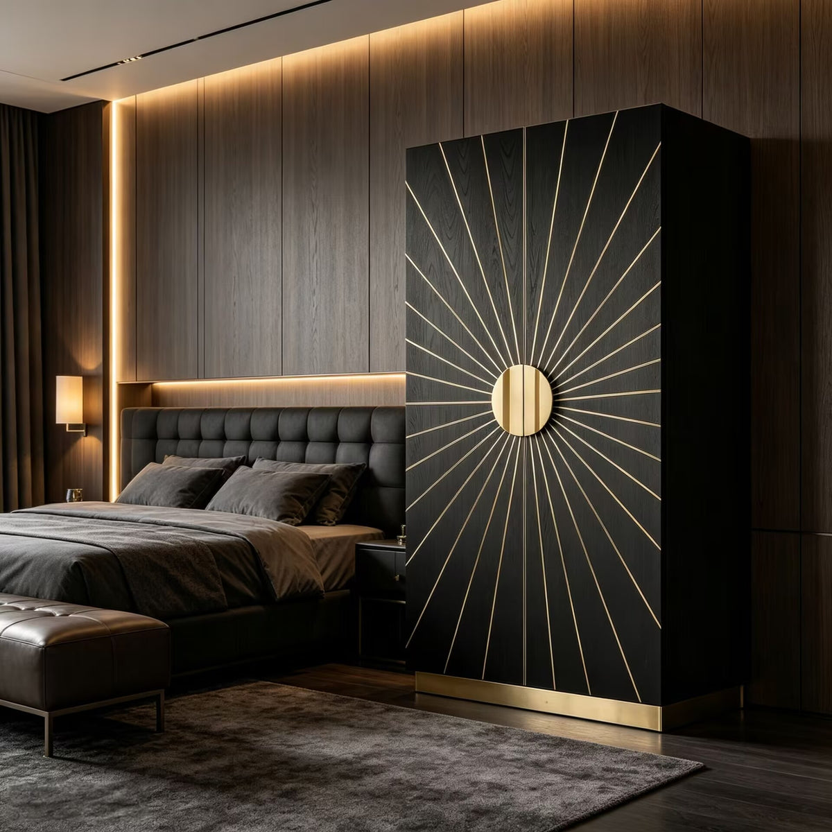 Astor Italian Unique Art Metal Solid Wood Bedroom Wardrobe