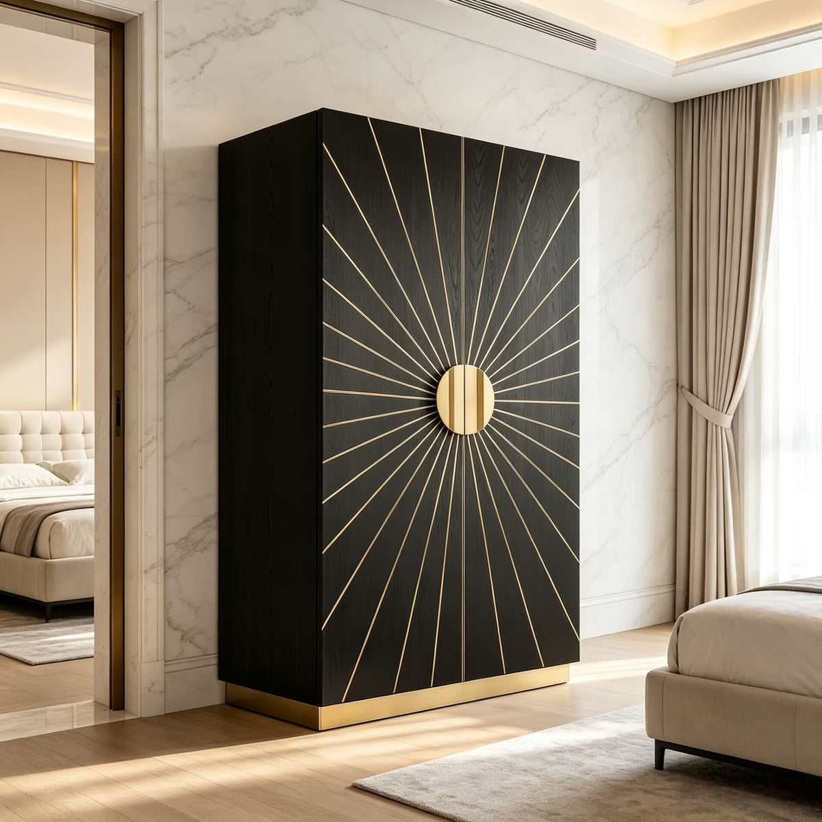 Astor Italian Unique Art Metal Solid Wood Bedroom Wardrobe