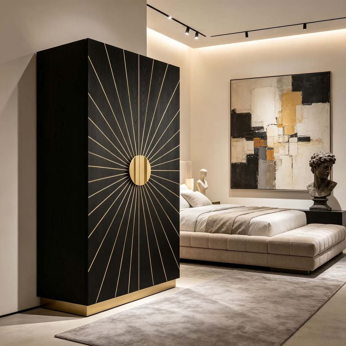 Astor Italian Unique Art Metal Solid Wood Bedroom Wardrobe