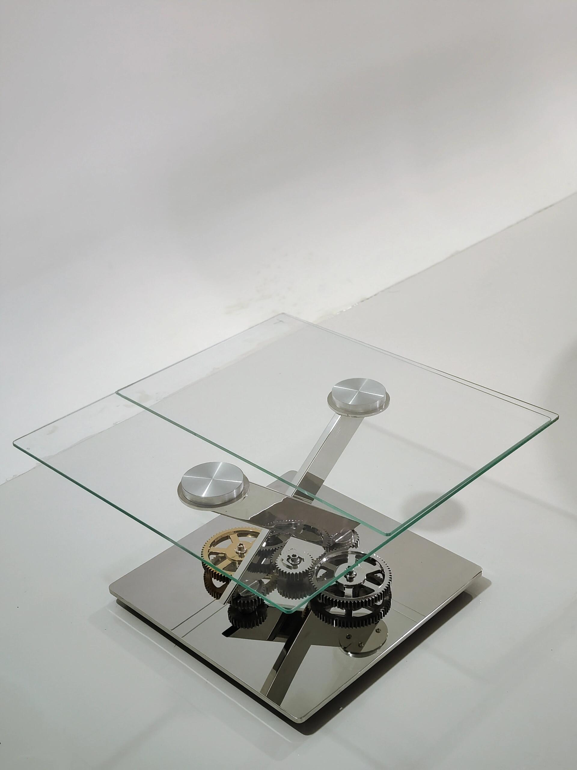 Astrolab Luxurious Artistic Stainless Steel Gear Glass Coffee Table