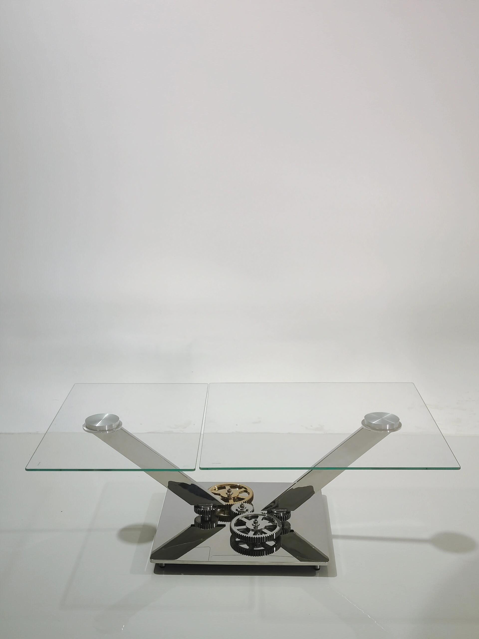 Astrolab Luxurious Artistic Stainless Steel Gear Glass Coffee Table