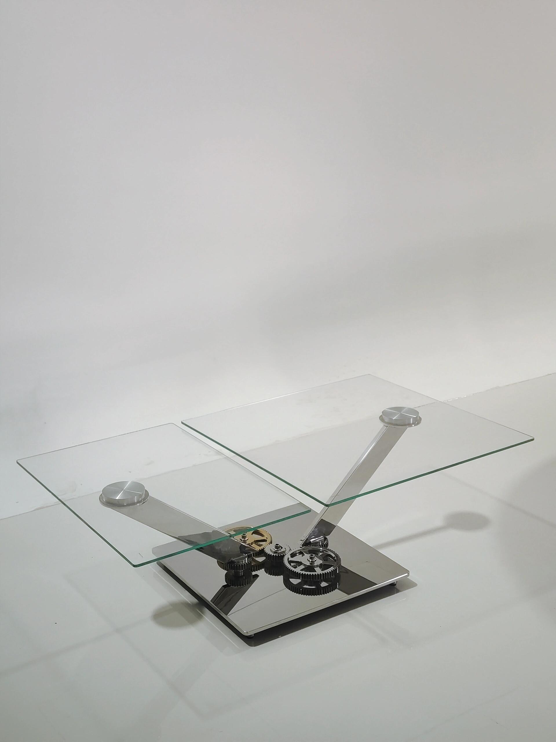 Astrolab Luxurious Artistic Stainless Steel Gear Glass Coffee Table