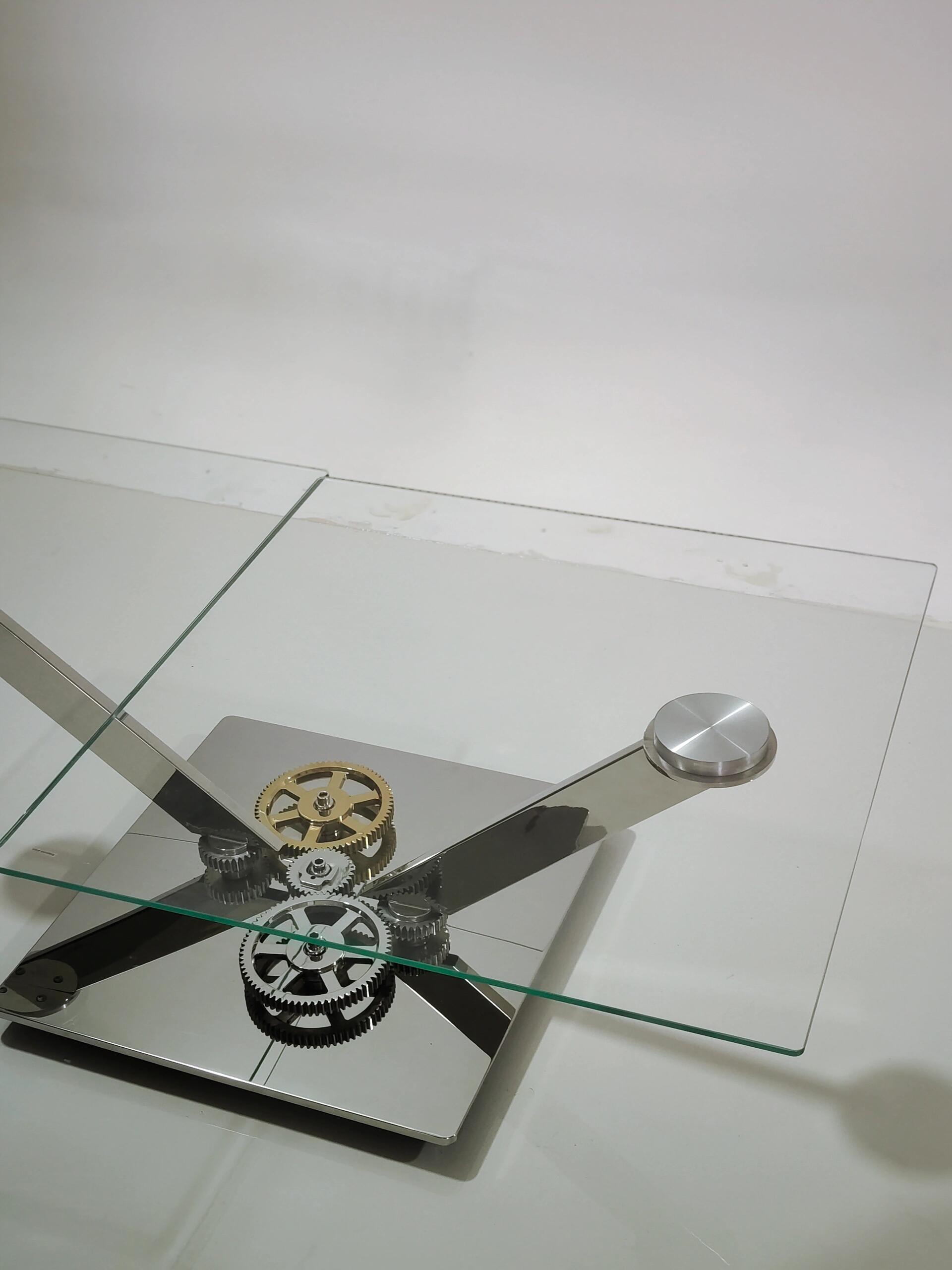 Astrolab Luxurious Artistic Stainless Steel Gear Glass Coffee Table