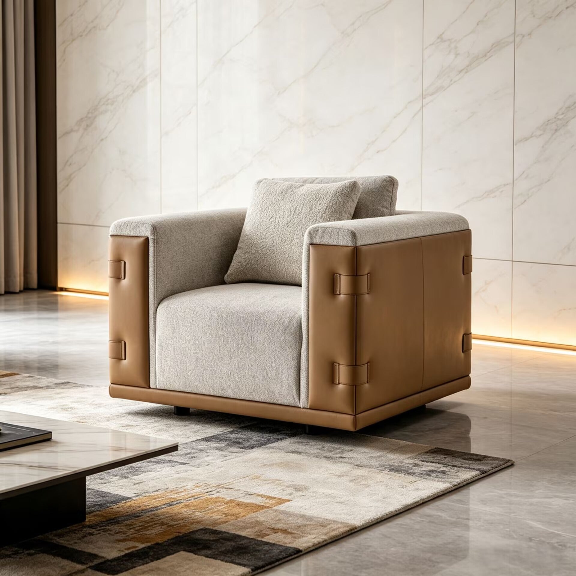 Atelier Italian Designer Leather Minimalist Fabric Single Sofa Chair