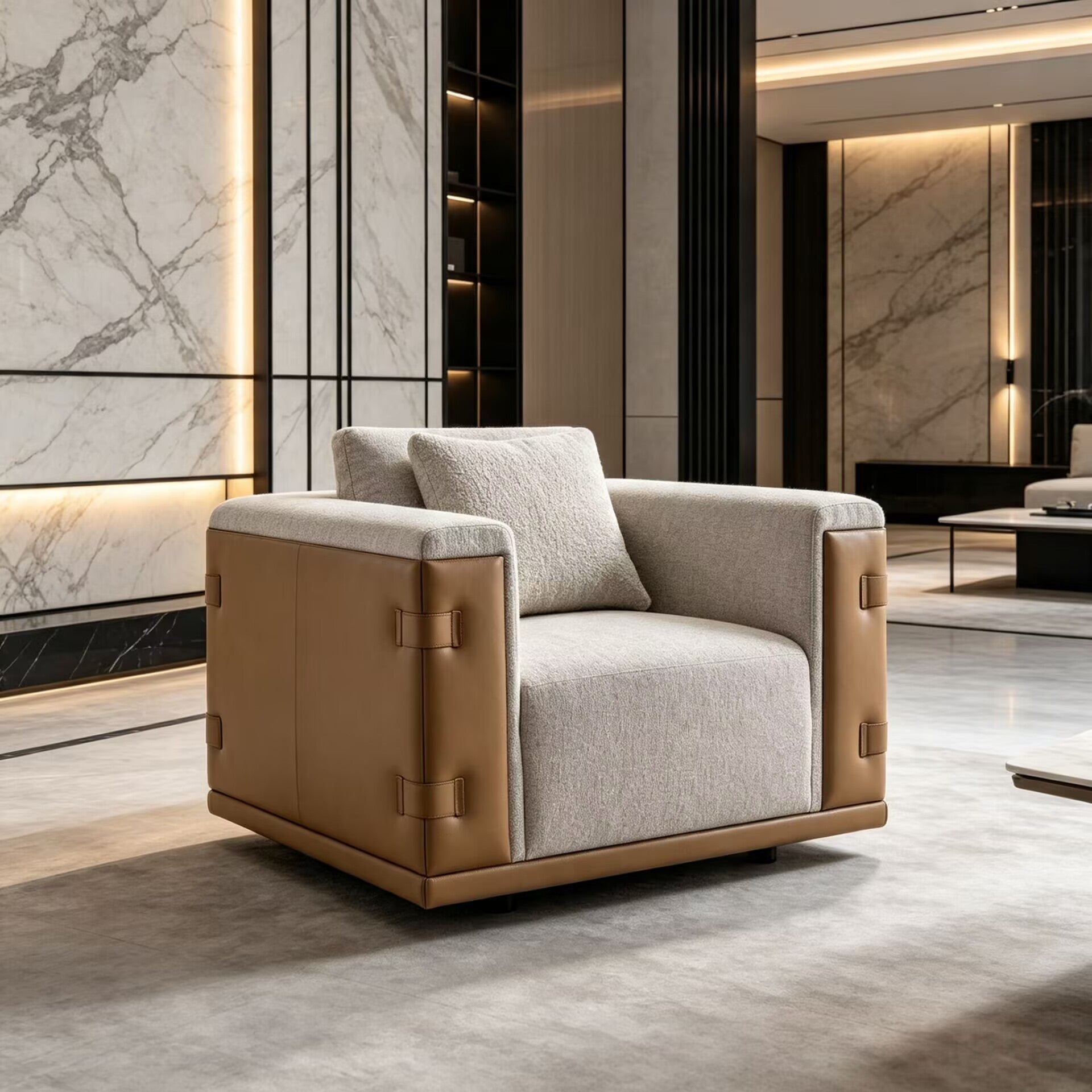 Atelier Italian Designer Leather Minimalist Fabric Single Sofa Chair