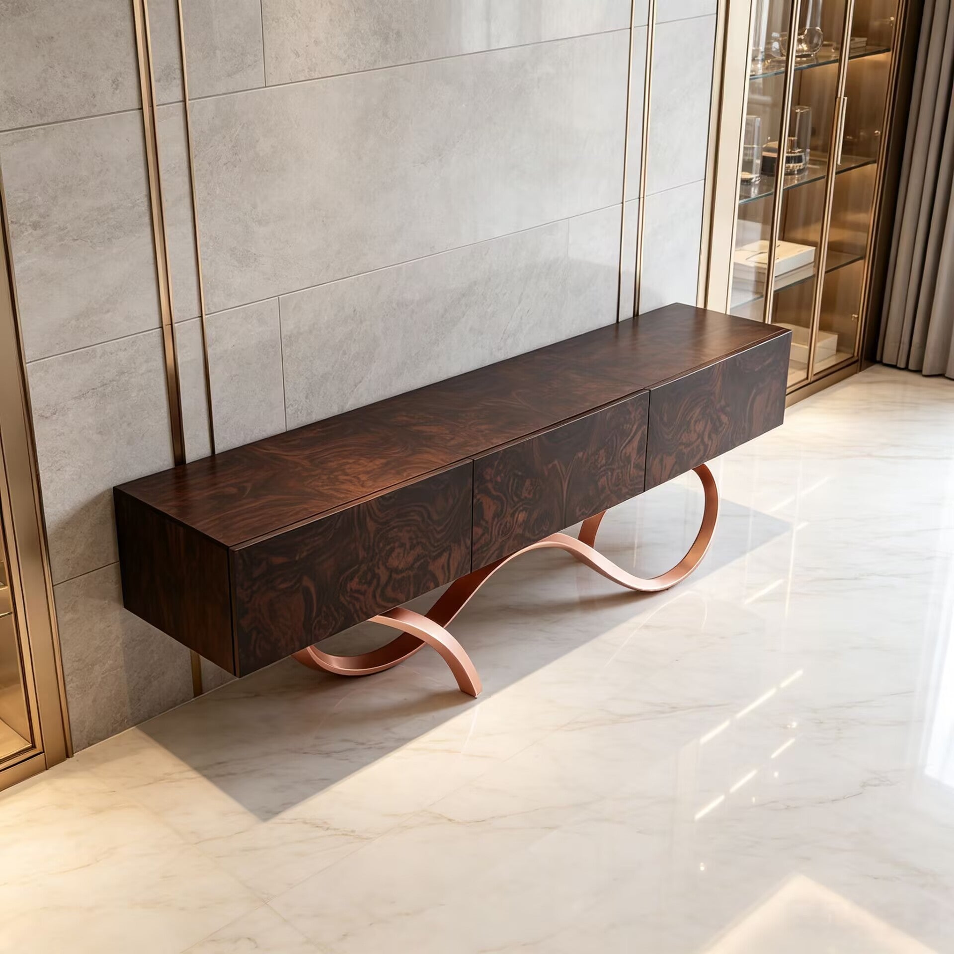 Athena Unique Irregular Metal Artistic Solid Wood Customize Sideboard