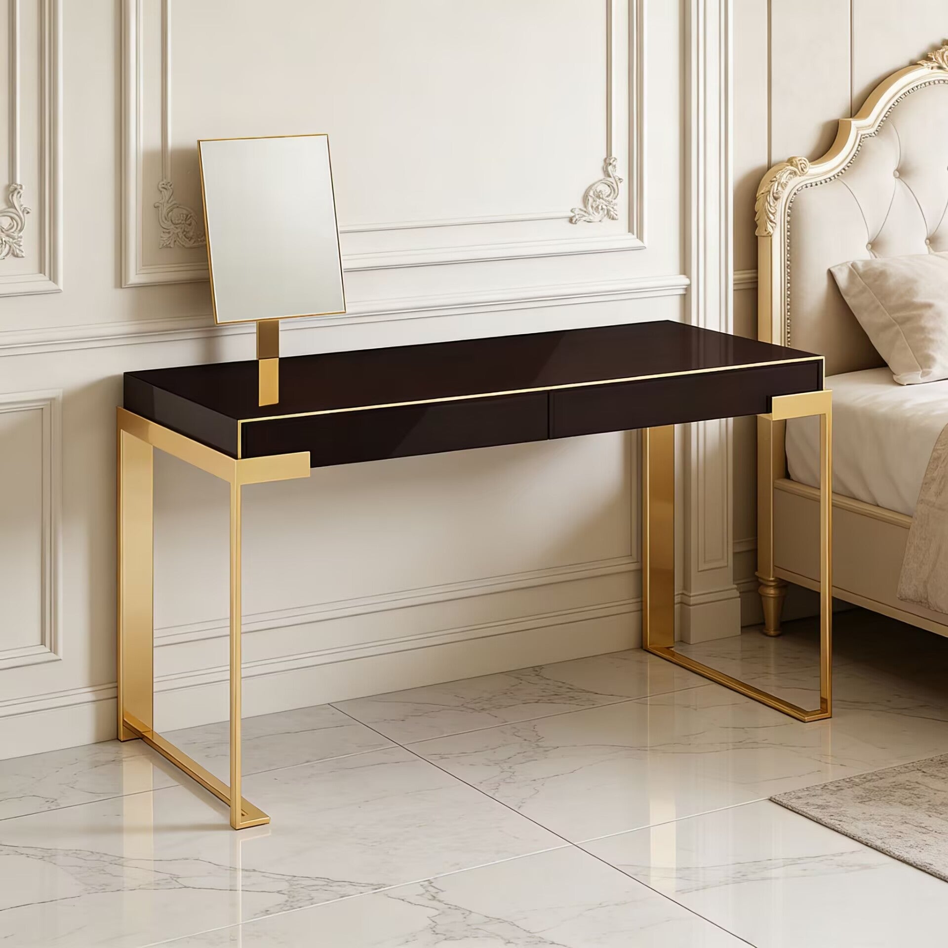 Aura Bedroom Designer Stainless Steel Solid Wood Dressing Table