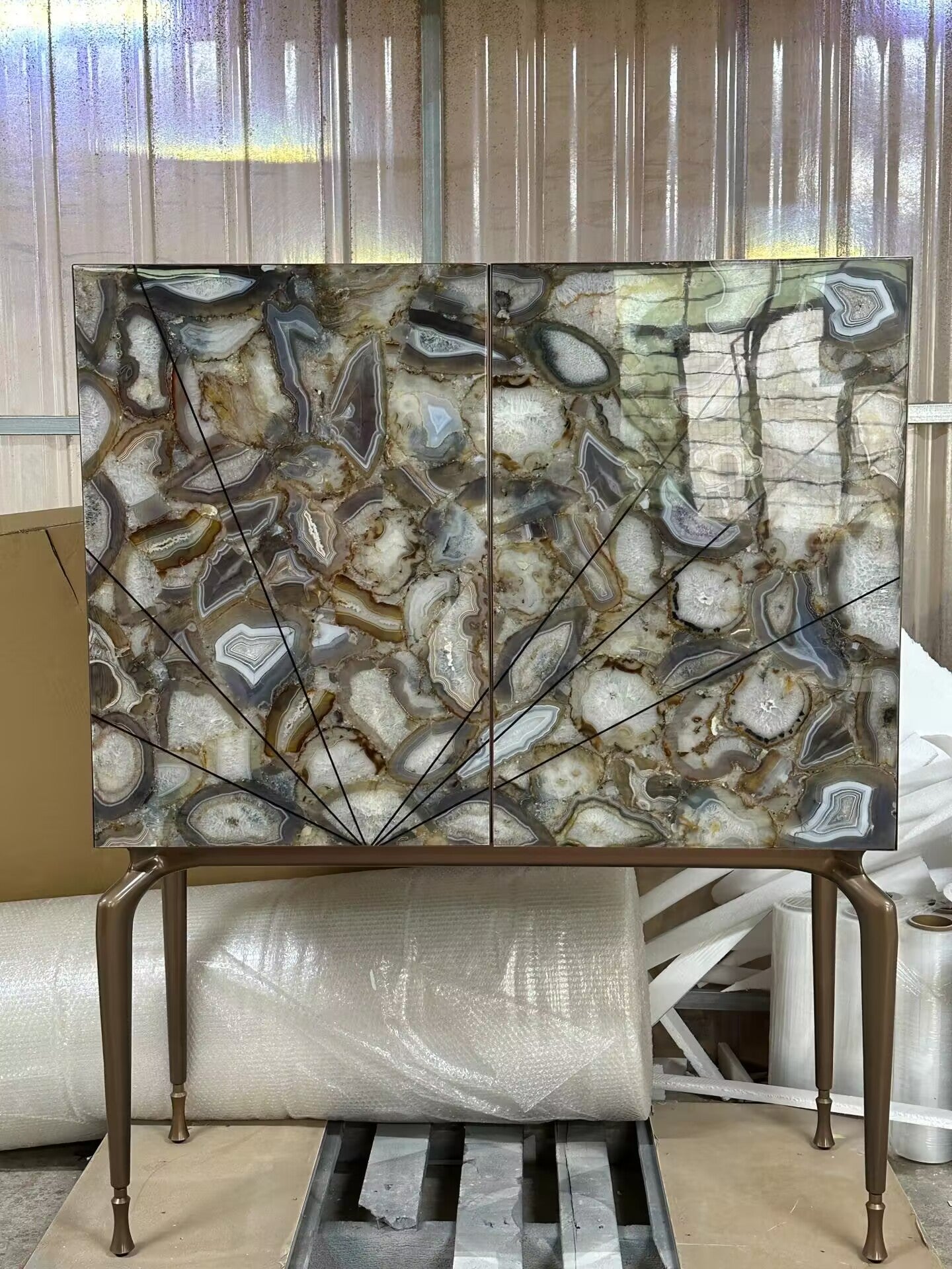 Aurora Italian Upscale Stainless Steel Natural Agate Wine Cabinet