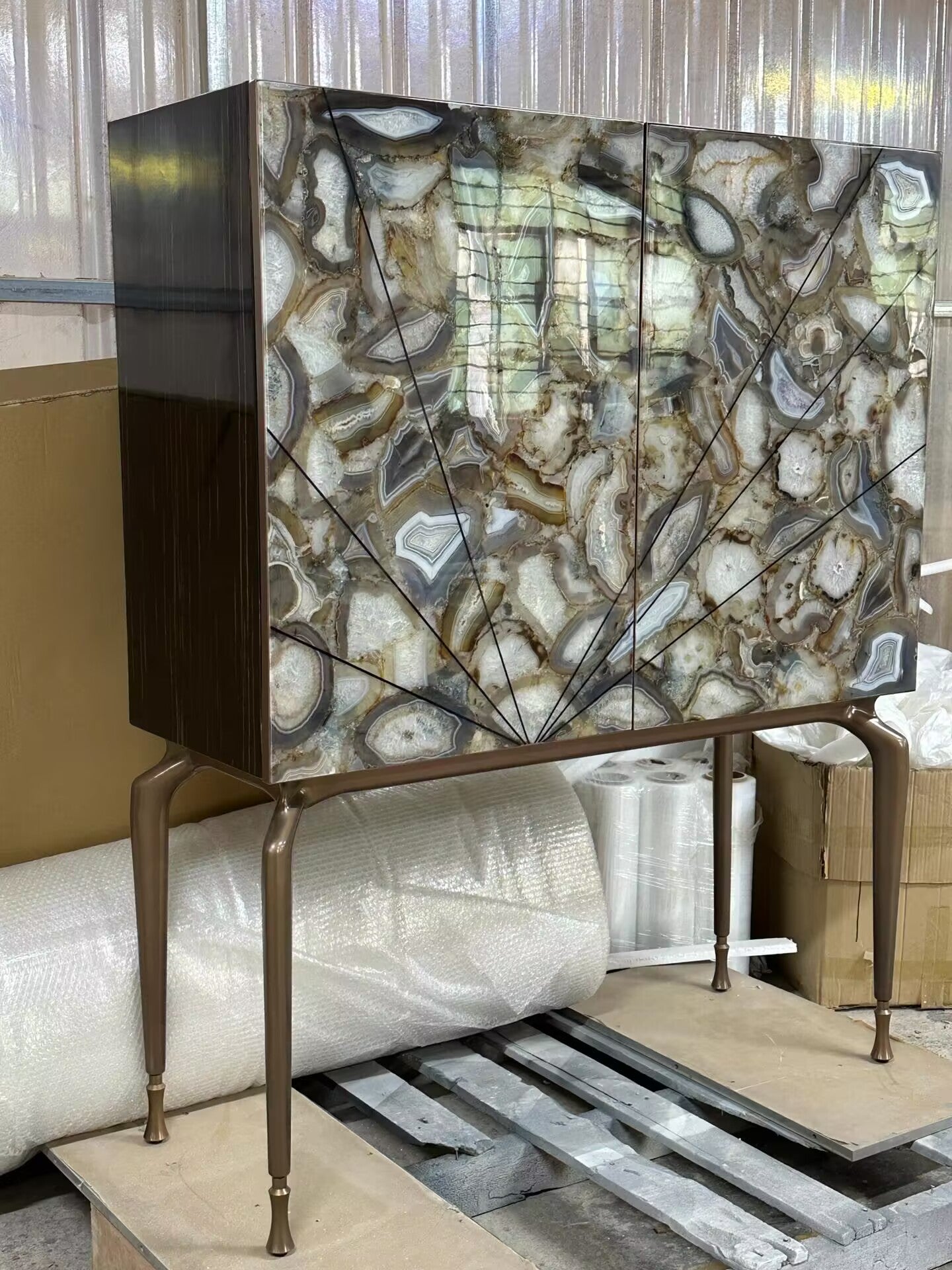 Aurora Italian Upscale Stainless Steel Natural Agate Wine Cabinet