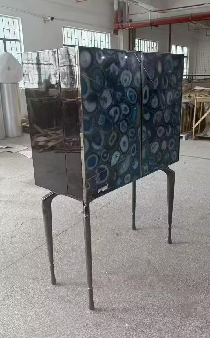 Aurora Italian Upscale Stainless Steel Natural Agate Wine Cabinet