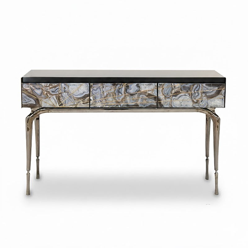 Aurora Italian Minimalist Natural Agate Designer Stainless Steel Console