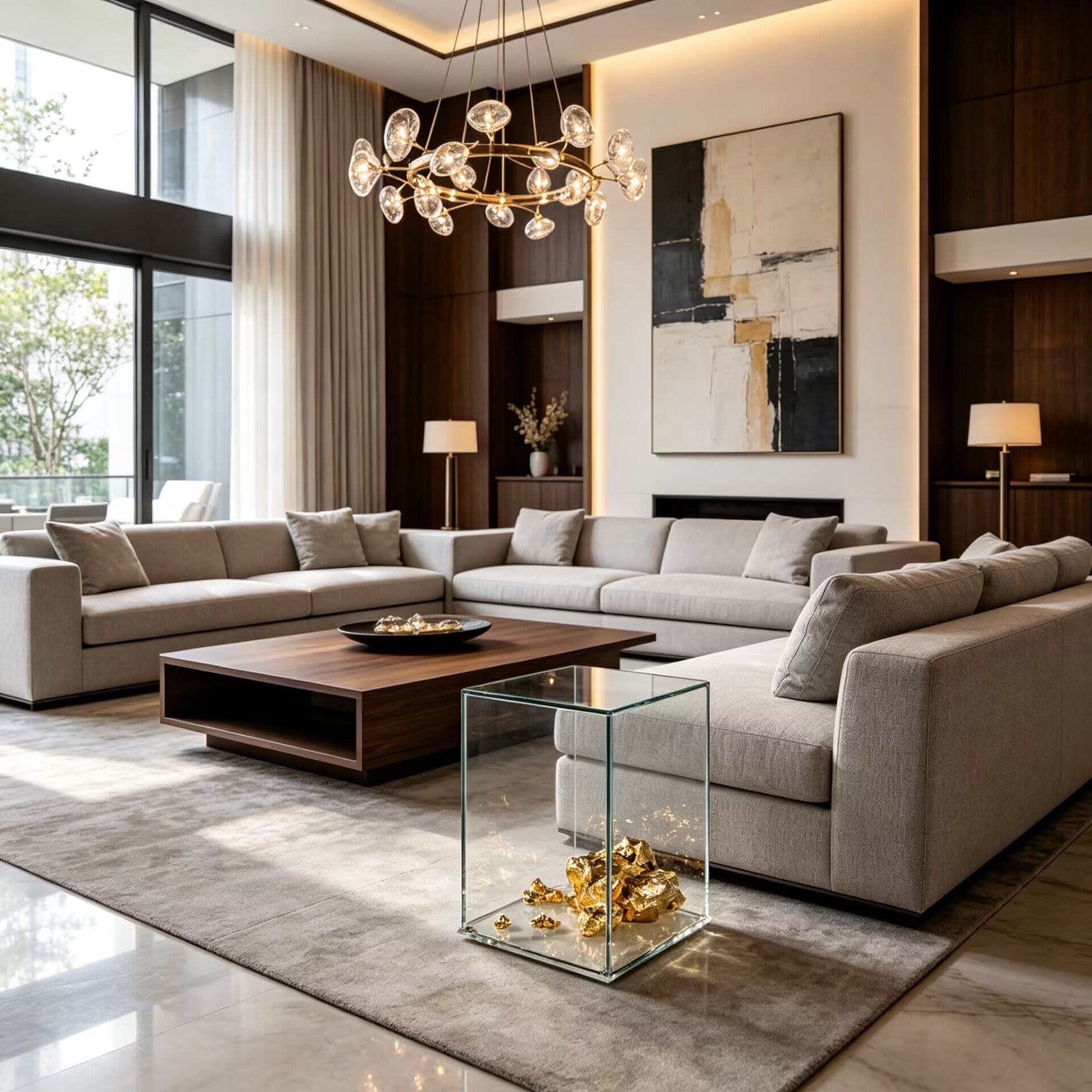 Aurum Villa Living Room Designer Brass Glass Small Side Table