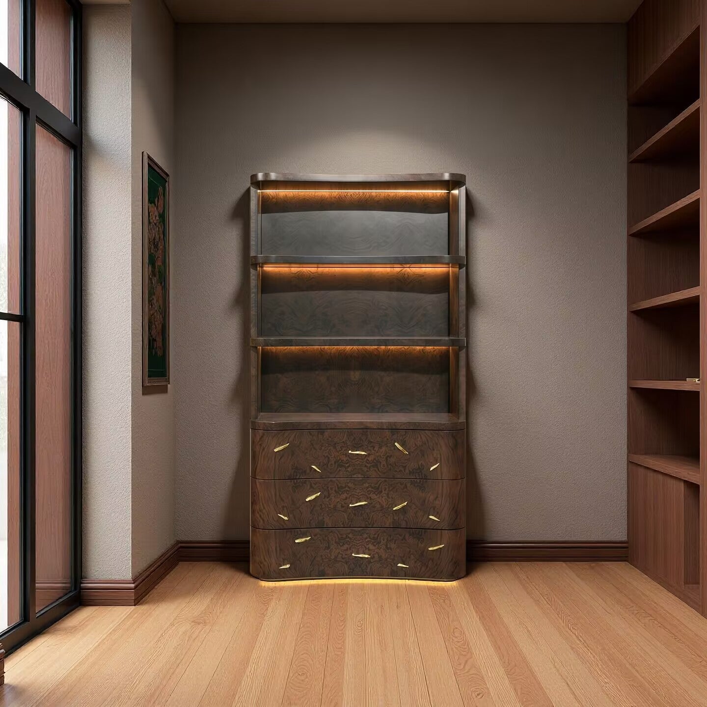 Baraka Luxurious Designer Creativity Solid Wood Brass Bookcase
