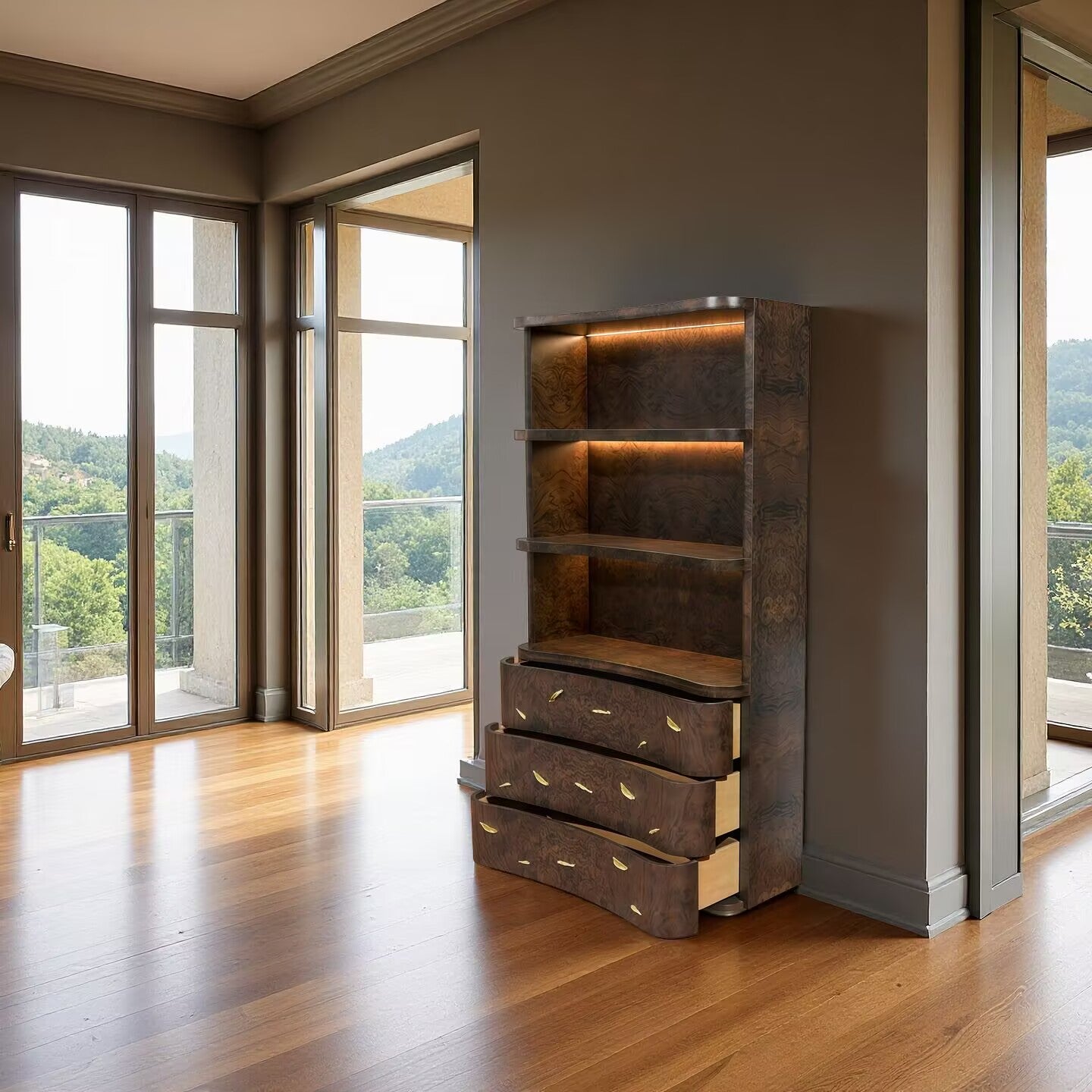 Baraka Luxurious Designer Creativity Solid Wood Brass Bookcase