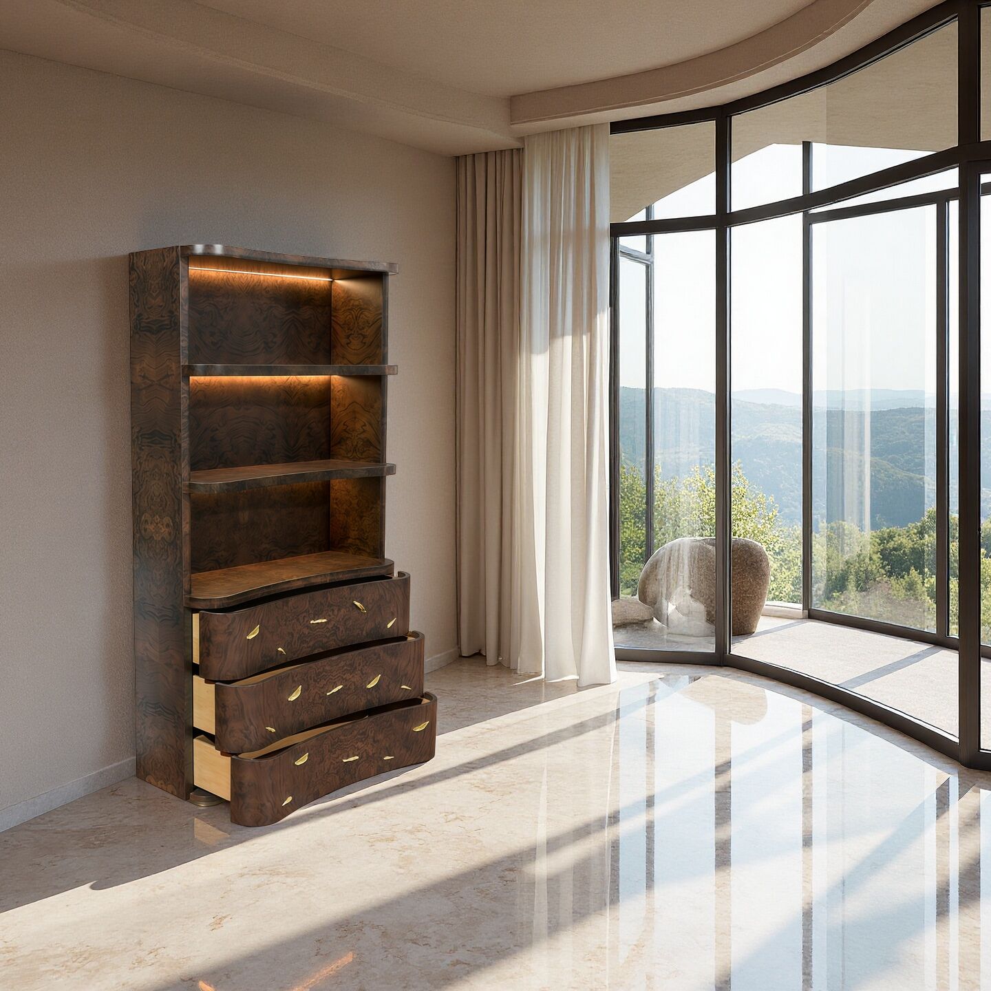 Baraka Luxurious Designer Creativity Solid Wood Brass Bookcase