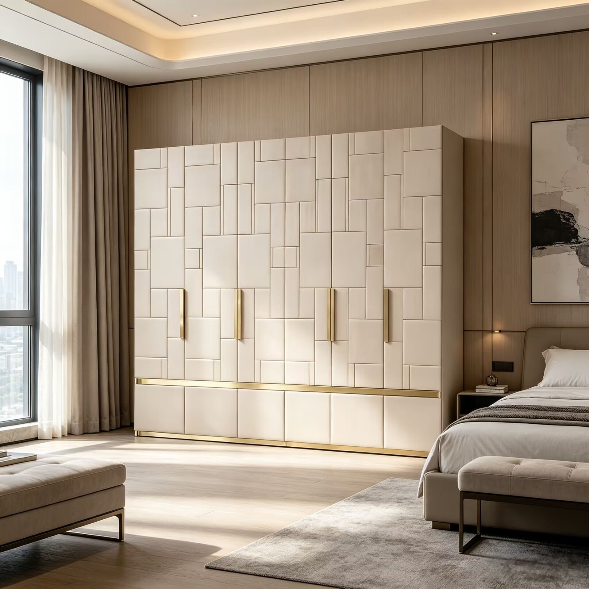 Barrymore High-End Simple Solid Wood Leather Customize Wardrobe