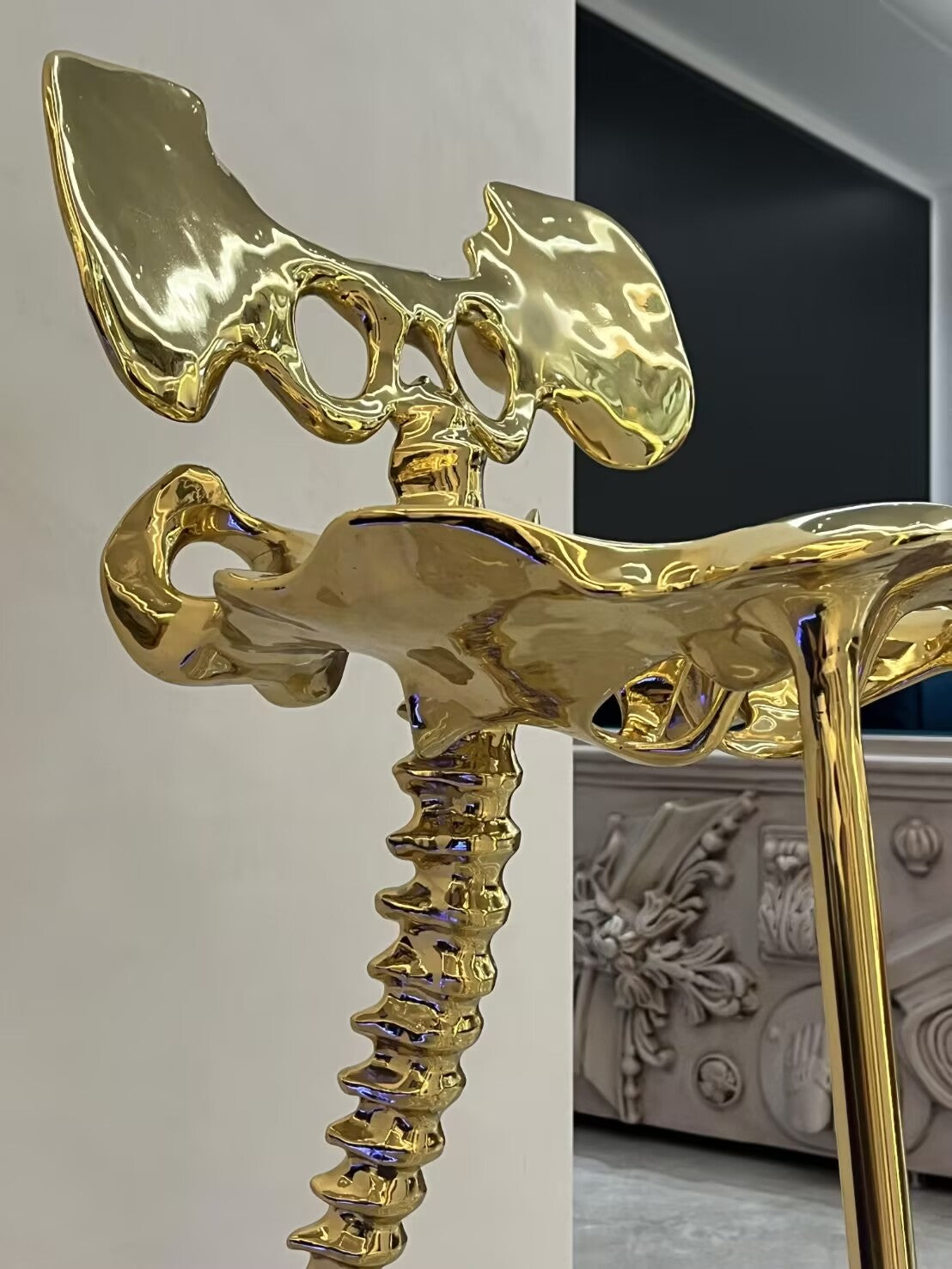 High End Unique Creative Irregular Artistic Skeleton Brass Bar Stool