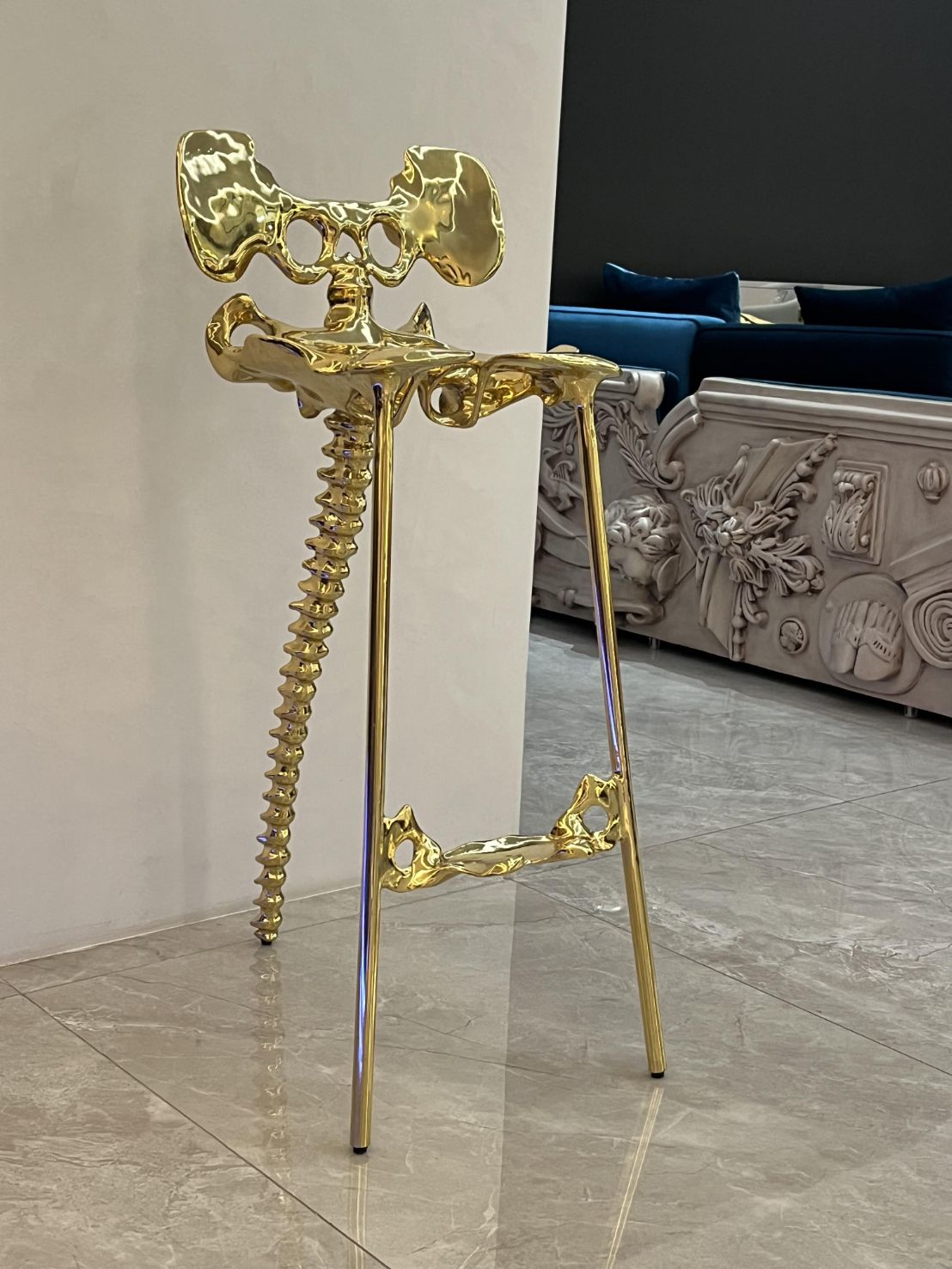 High End Unique Creative Irregular Artistic Skeleton Brass Bar Stool