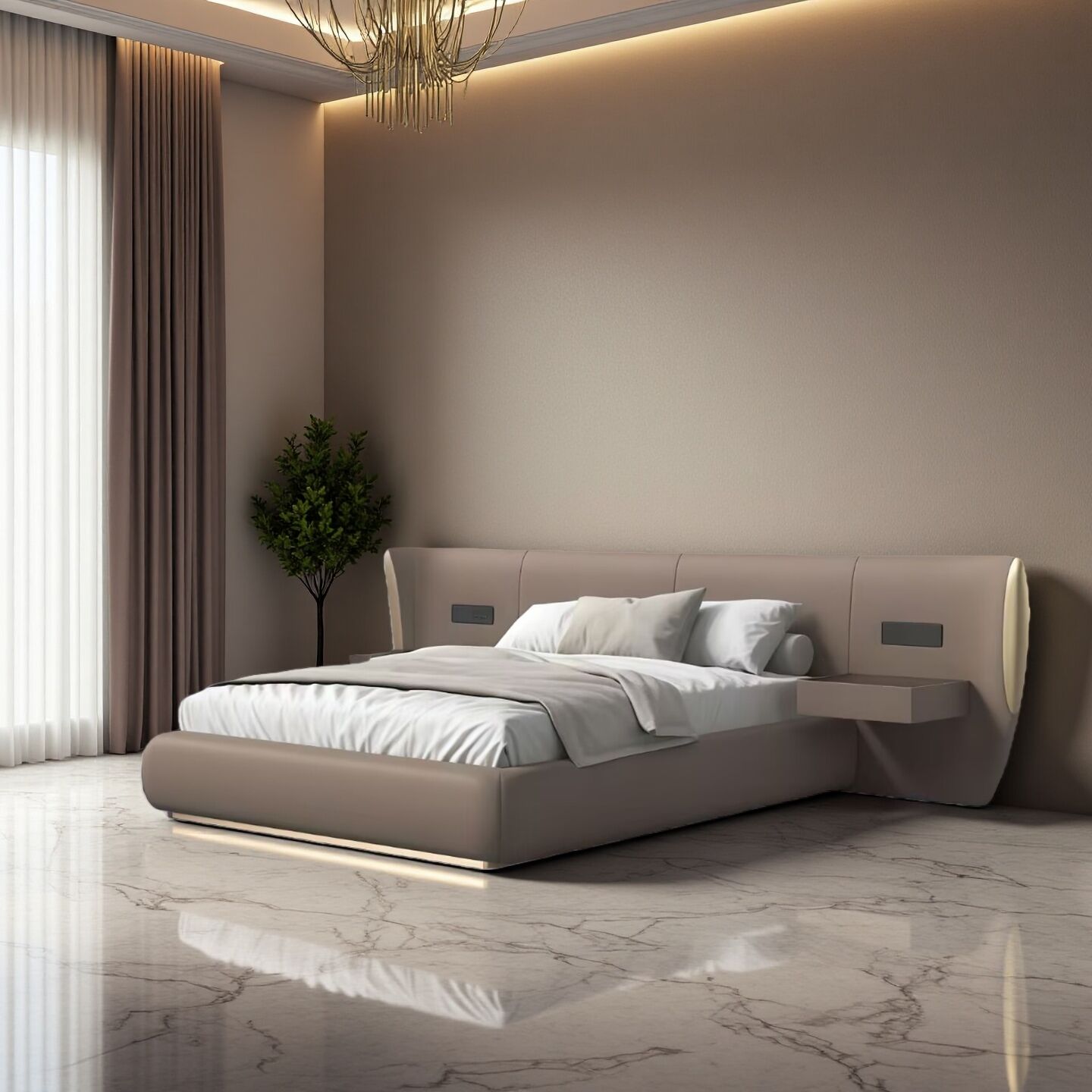 Modern Luxury Designer Minimalist Leather Solid Wood Customized Bed
