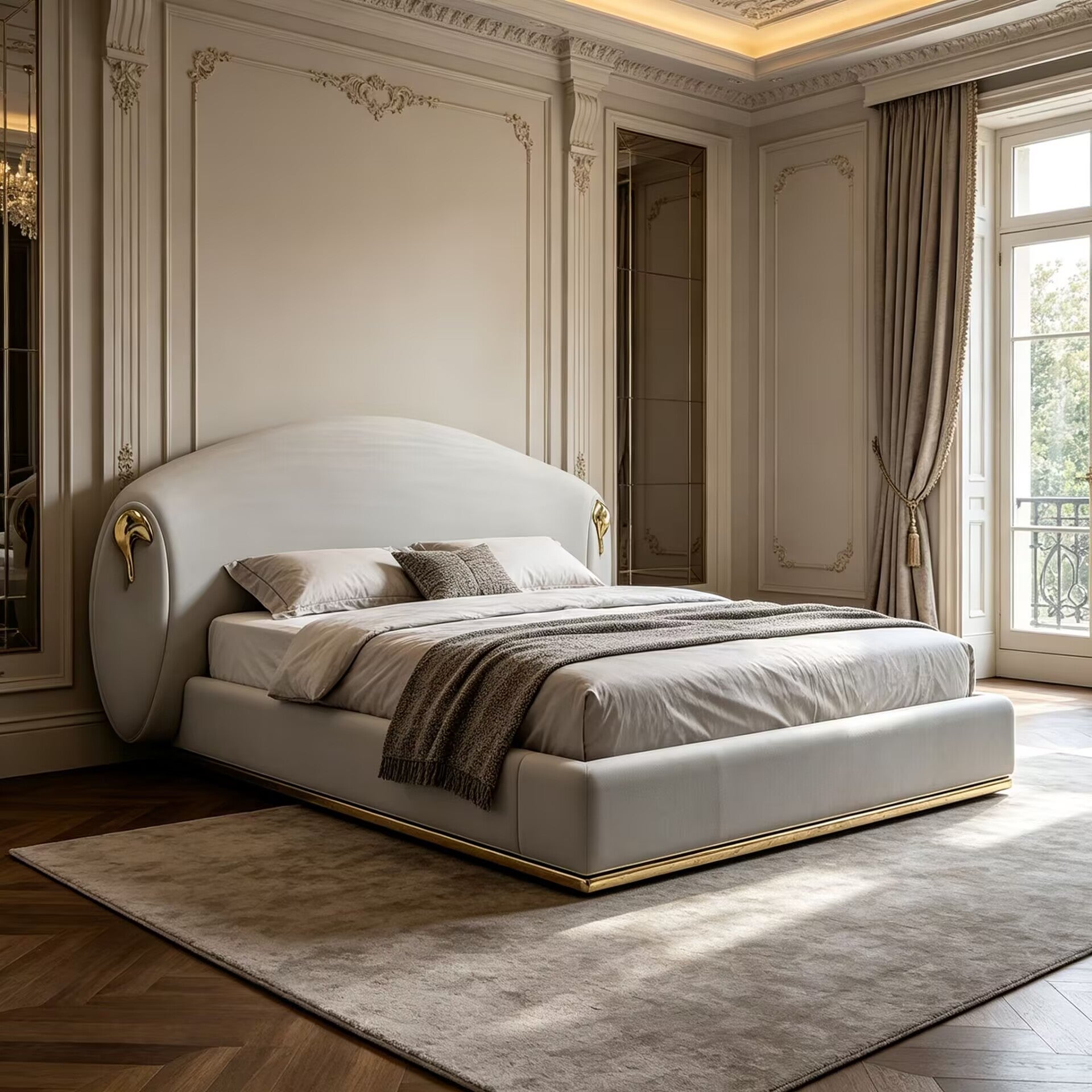 Luxury Minimalism Villa Bedroom Art Genuine Leather Double Bed