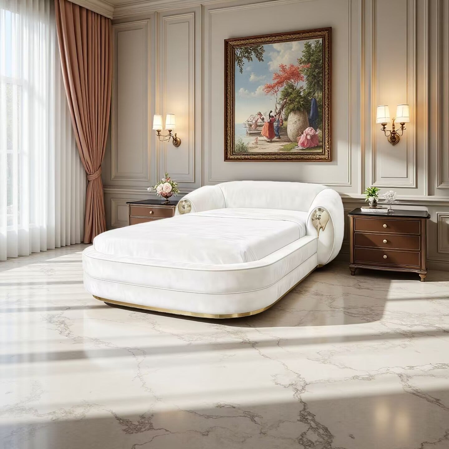 Italian Minimalist Brass Bedroom High End Artistic Fabric Double Bed