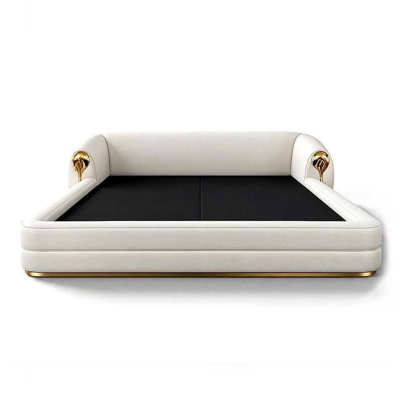 Villa Bedroom Luxurious Brass Designer Genuine Leather Double Bed