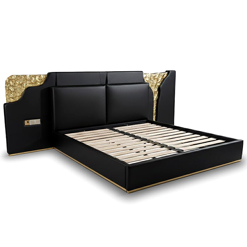 Villa Bedroom Designer Artistic Solid Wood Genuine Leather Bed