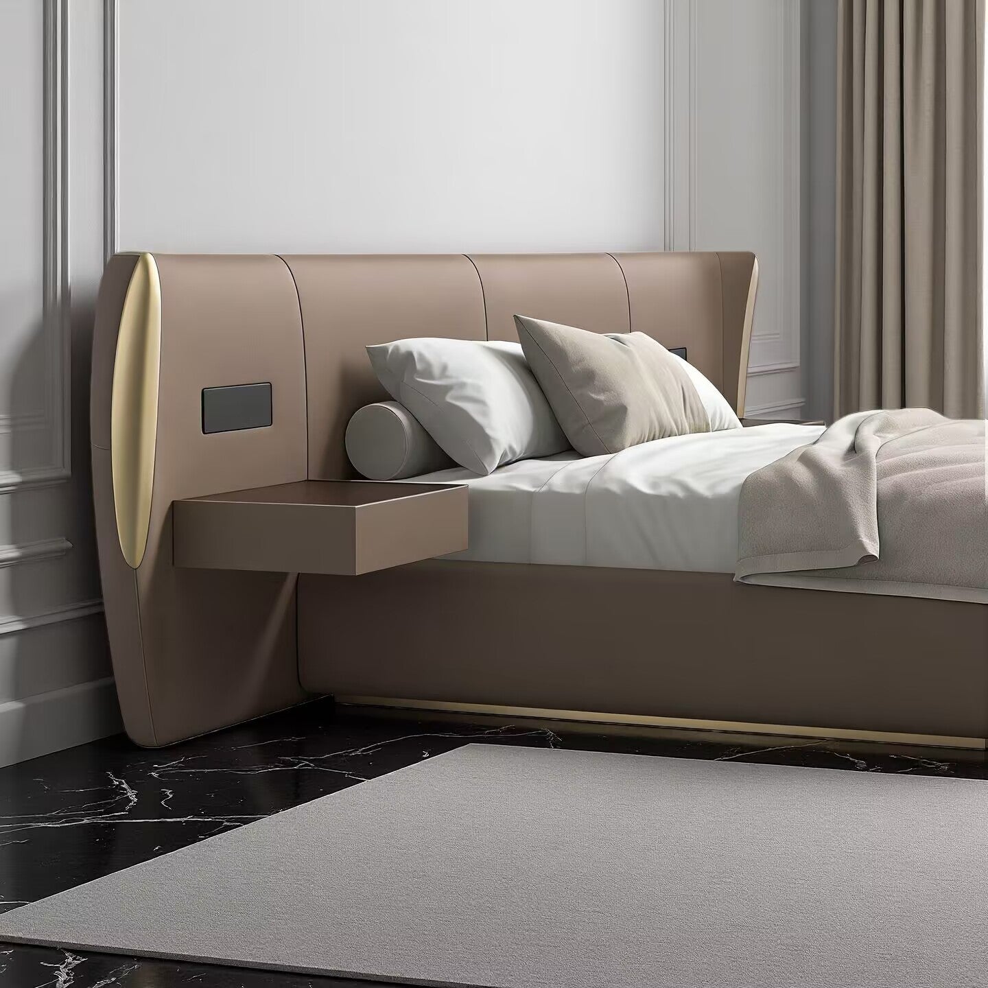 Modern Luxury Designer Minimalist Leather Solid Wood Customized Bed
