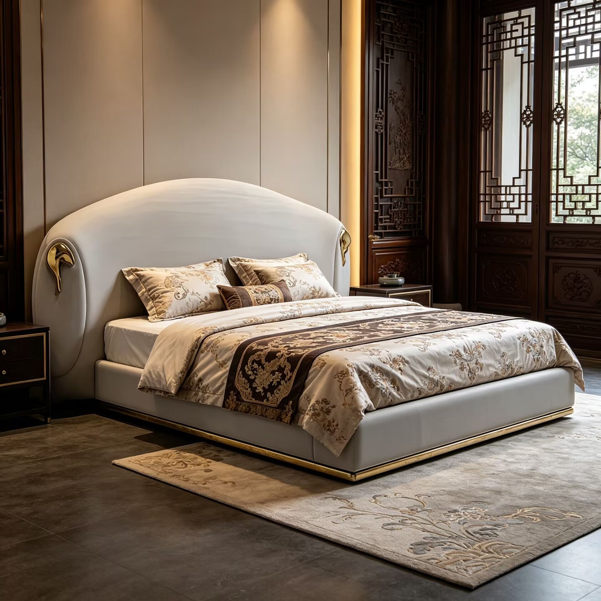 Luxury Minimalism Villa Bedroom Art Genuine Leather Double Bed